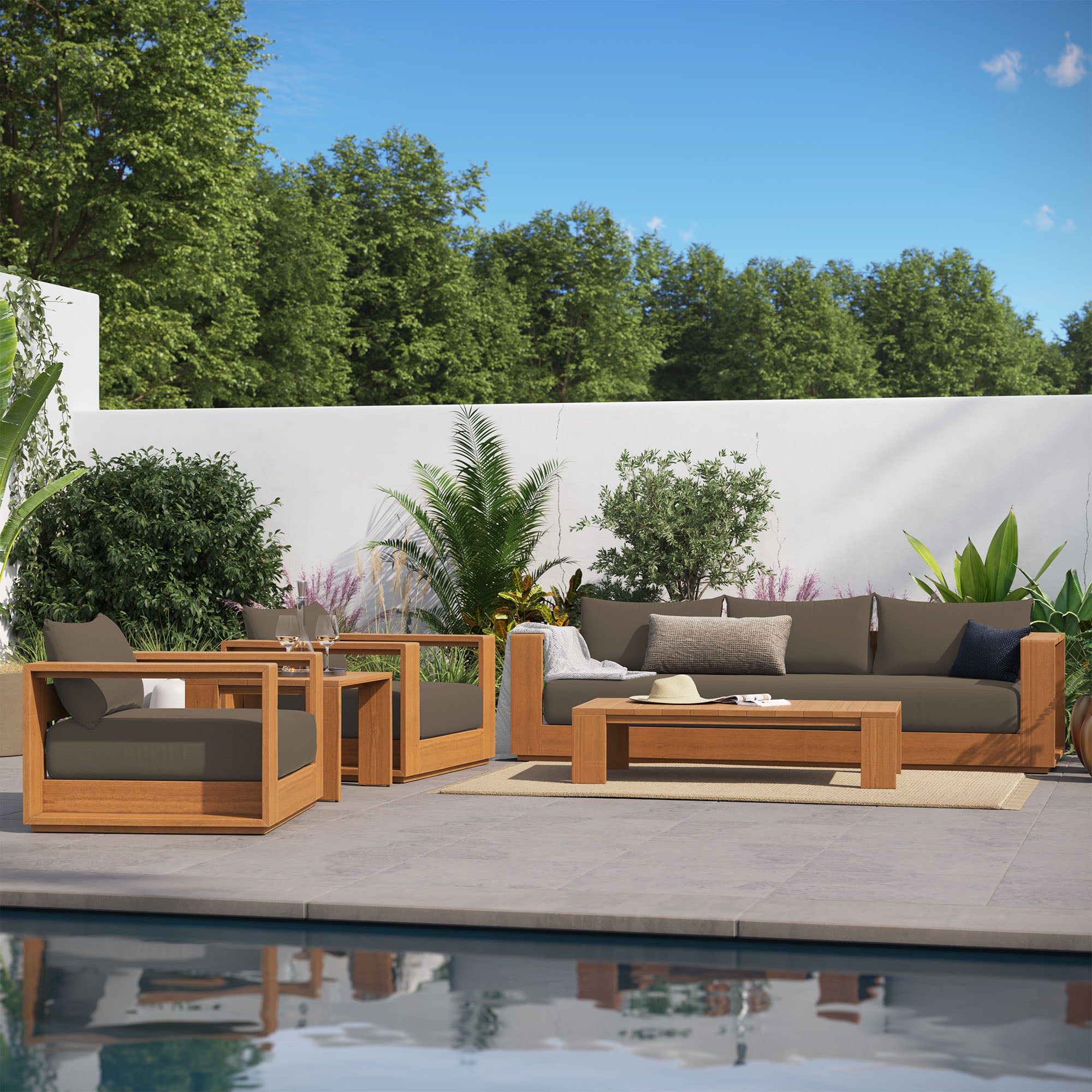 Modway Tahoe 5-Piece Outdoor Patio Acacia Wood Furniture Set