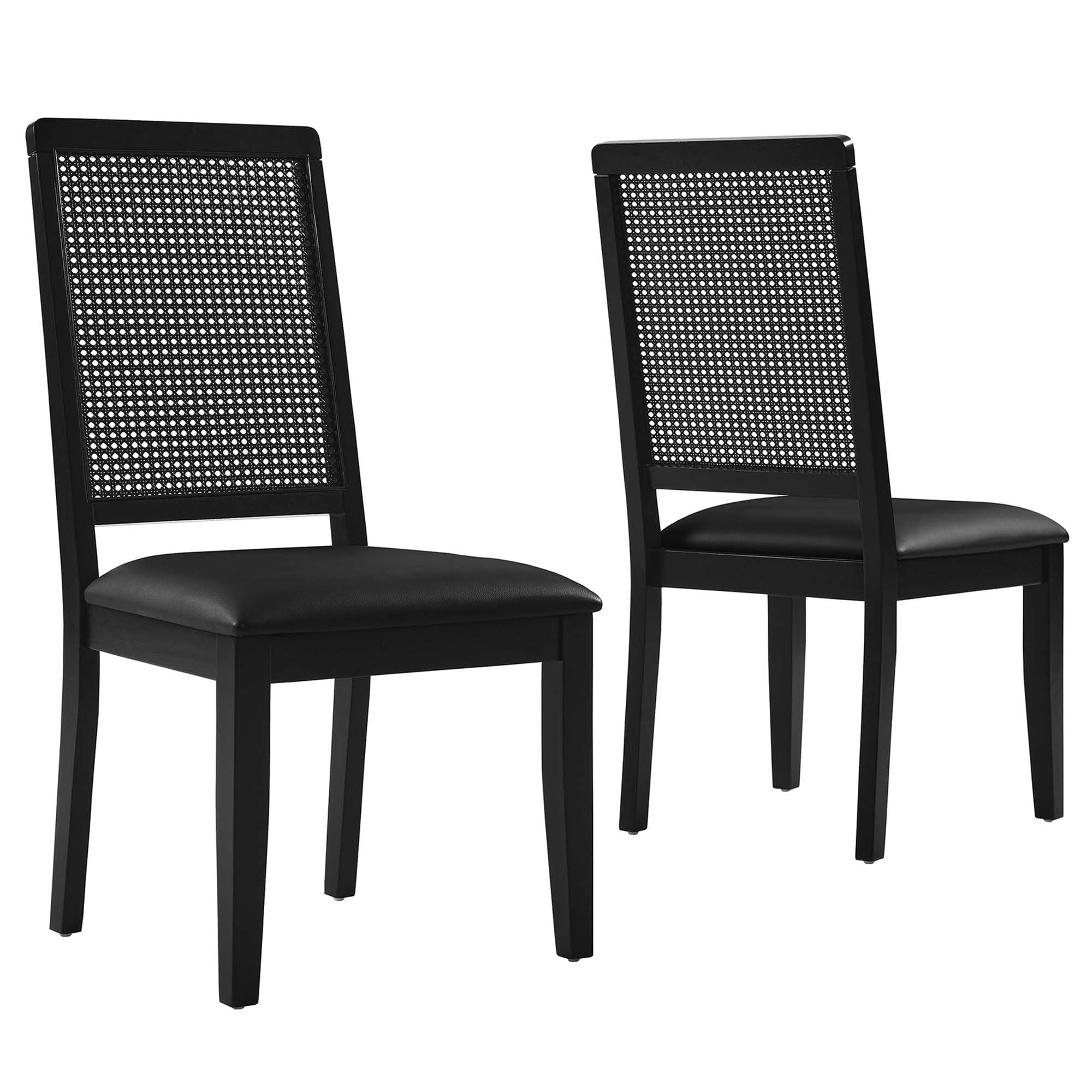 Modway Arlo Vegan Leather Upholstered Faux Rattan and Wood Dining Side Chairs Set of 2