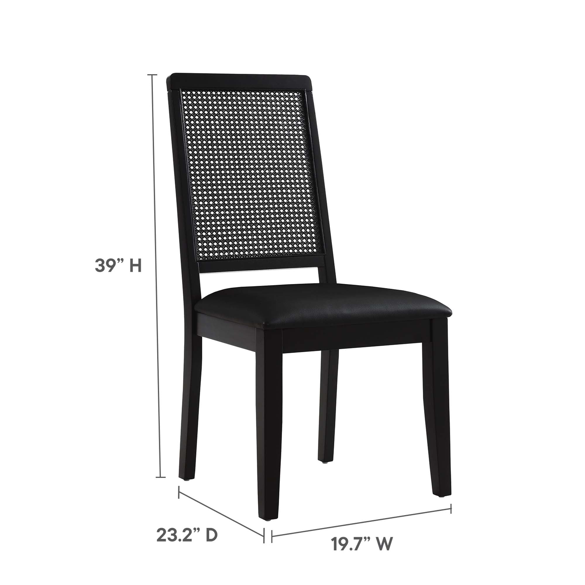 Modway Arlo Vegan Leather Upholstered Faux Rattan and Wood Dining Side Chairs Set of 2