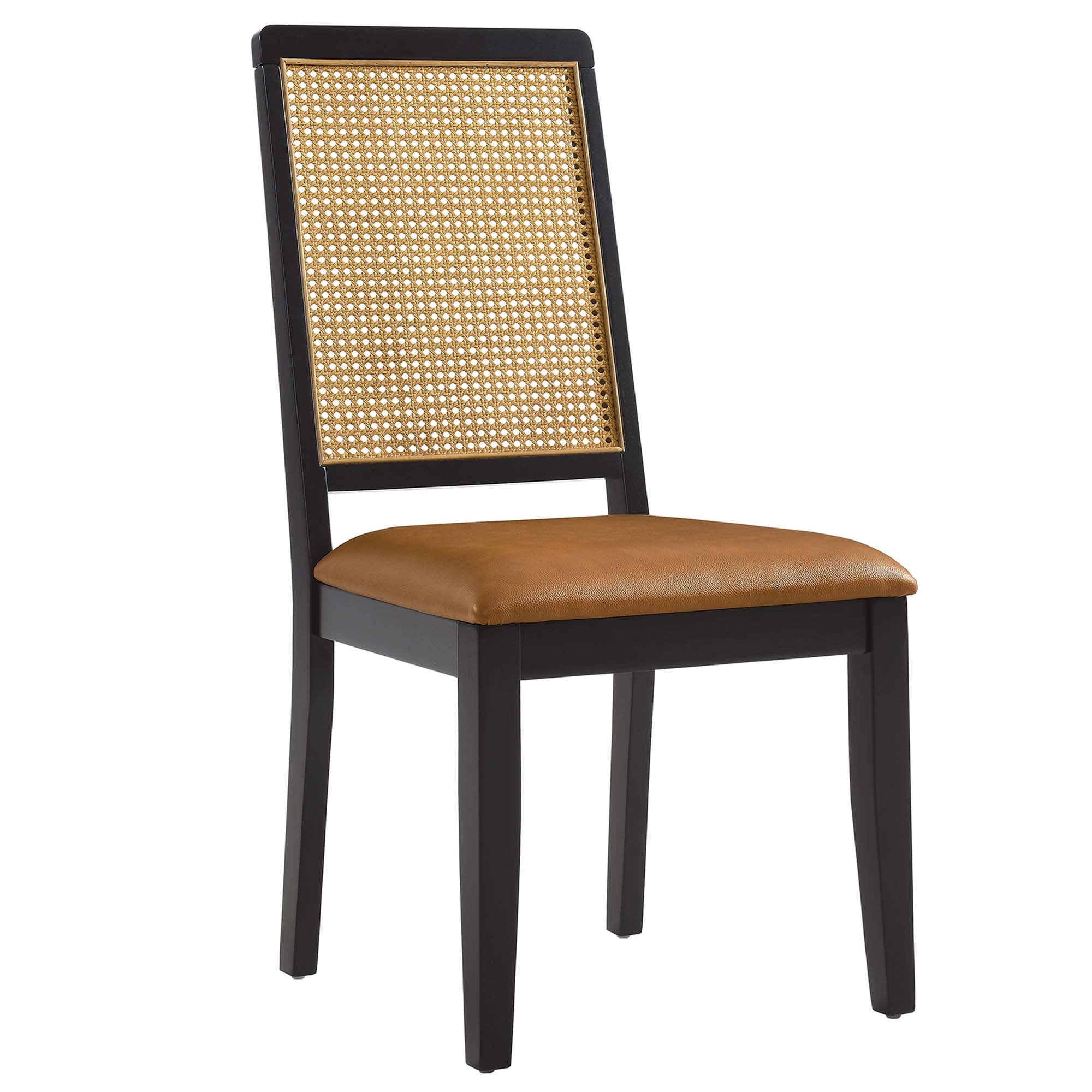 Modway Arlo Vegan Leather Upholstered Faux Rattan and Wood Dining Side Chairs Set of 2