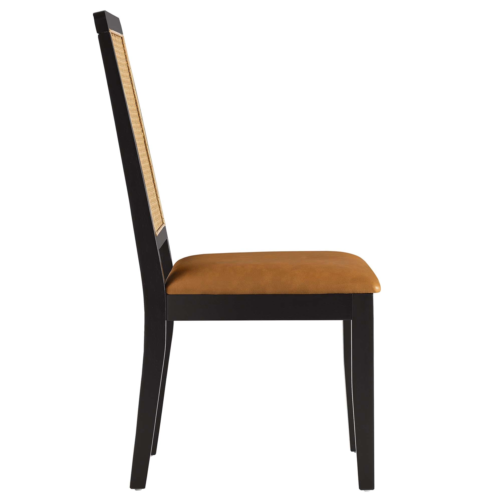 Modway Arlo Vegan Leather Upholstered Faux Rattan and Wood Dining Side Chairs Set of 2