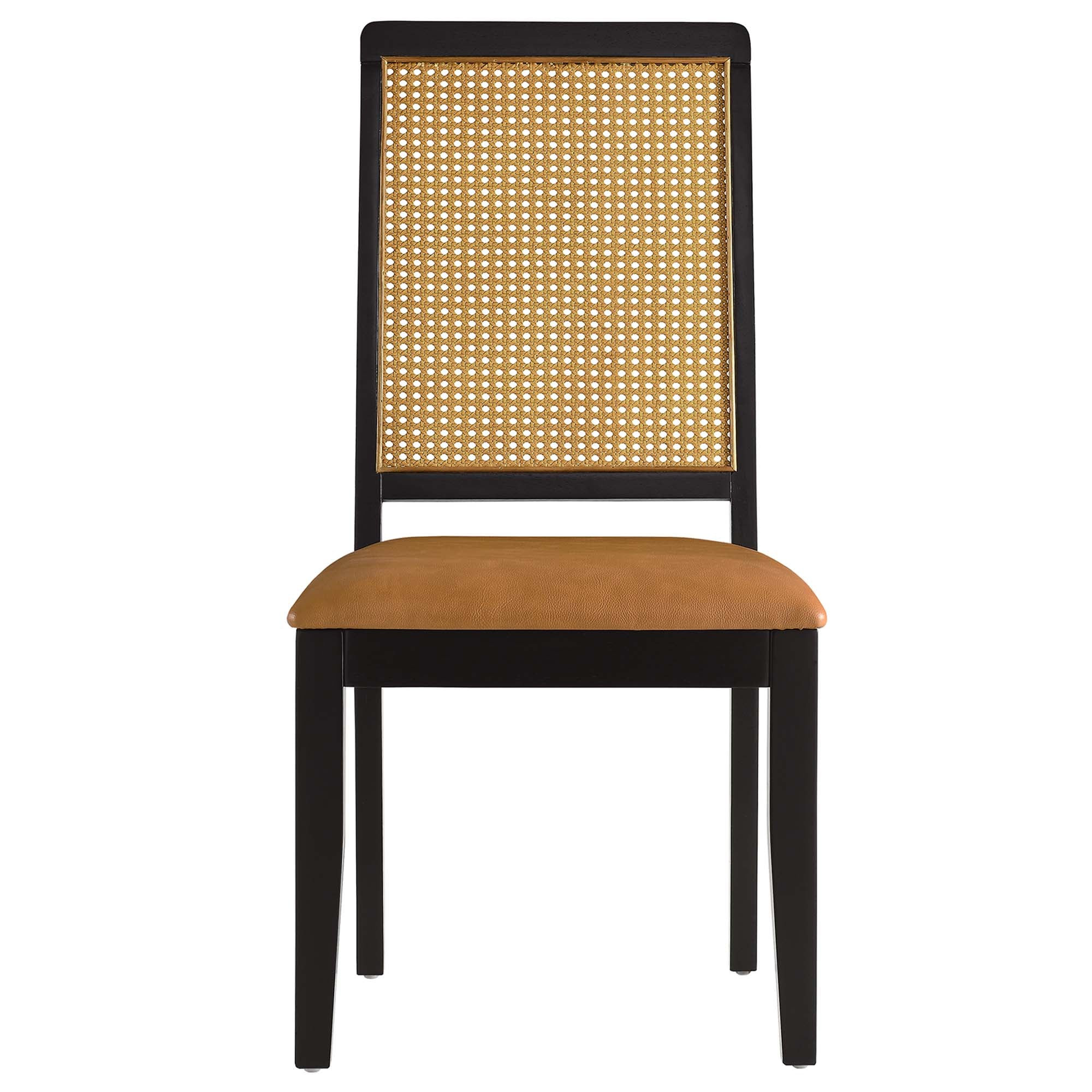 Modway Arlo Vegan Leather Upholstered Faux Rattan and Wood Dining Side Chairs Set of 2