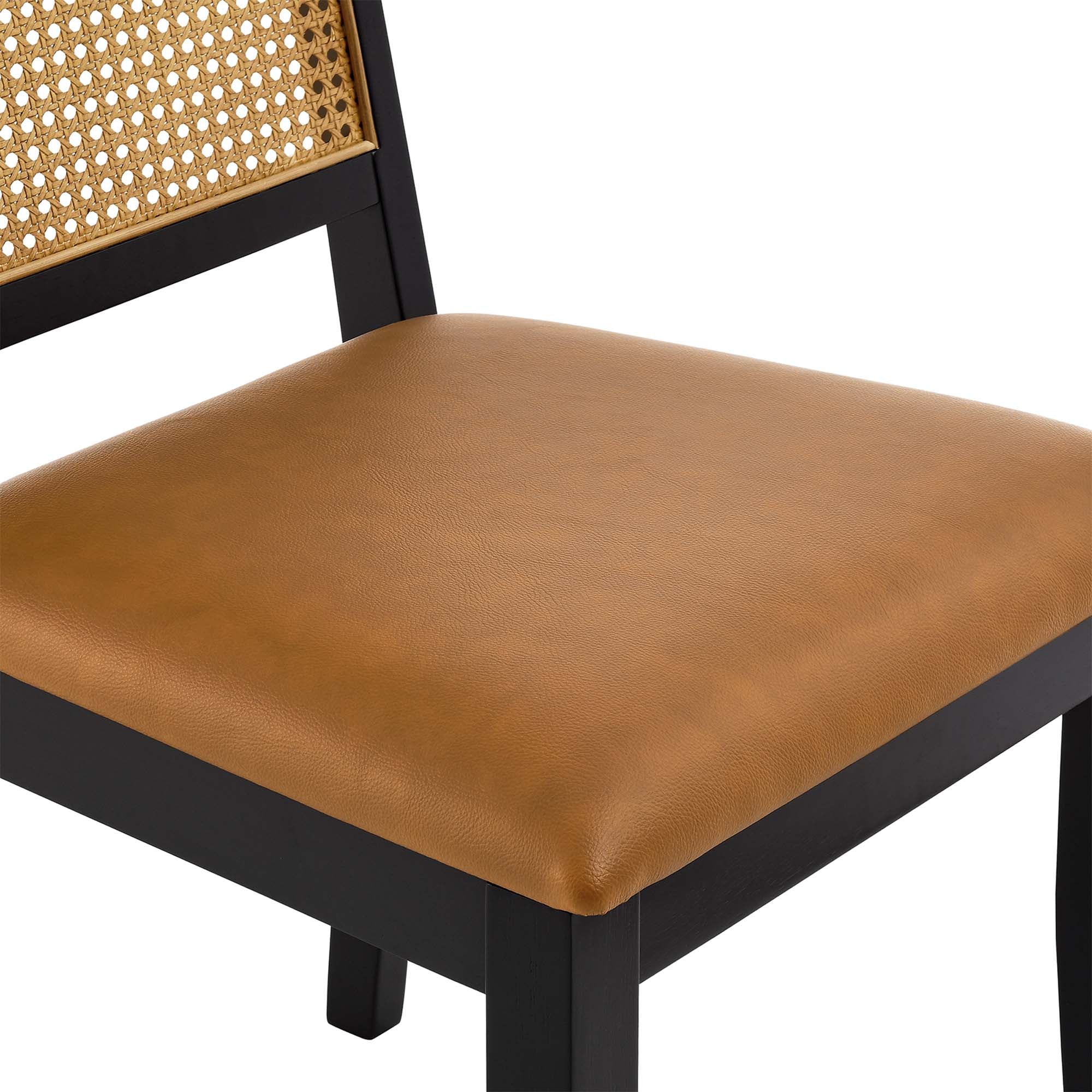 Modway Arlo Vegan Leather Upholstered Faux Rattan and Wood Dining Side Chairs Set of 2