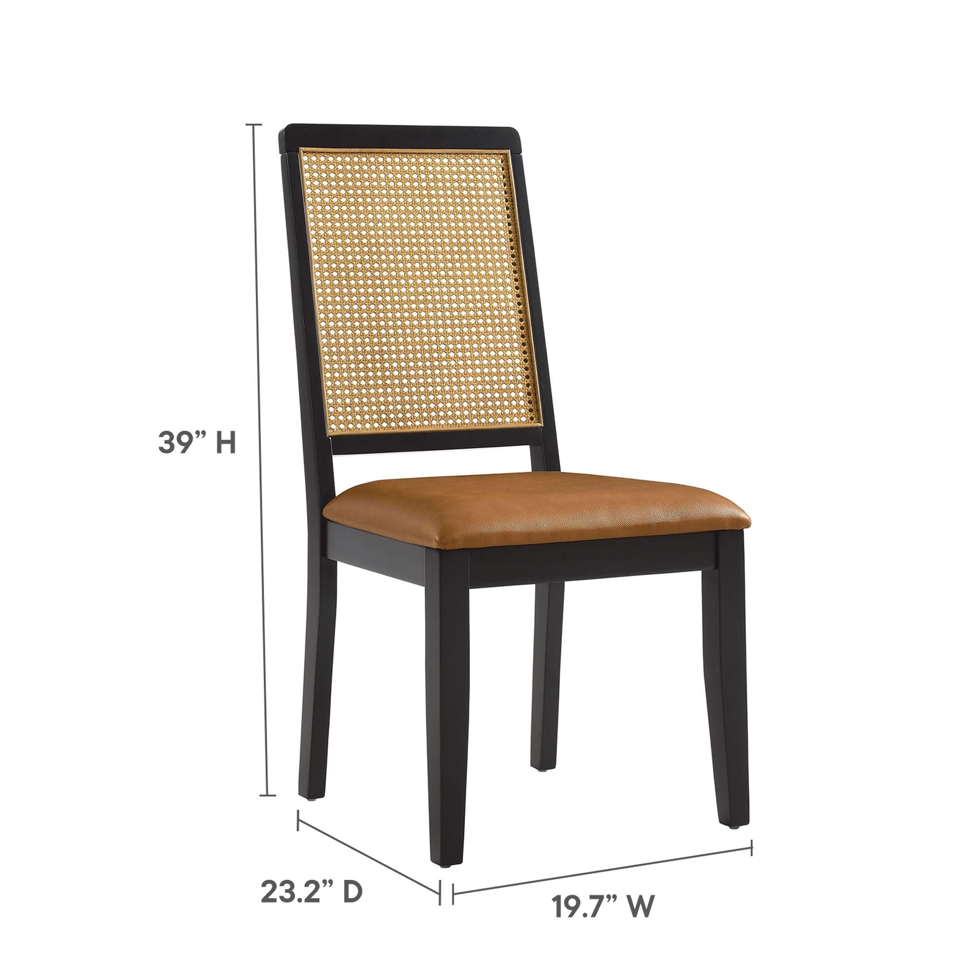 Modway Arlo Vegan Leather Upholstered Faux Rattan and Wood Dining Side Chairs Set of 2