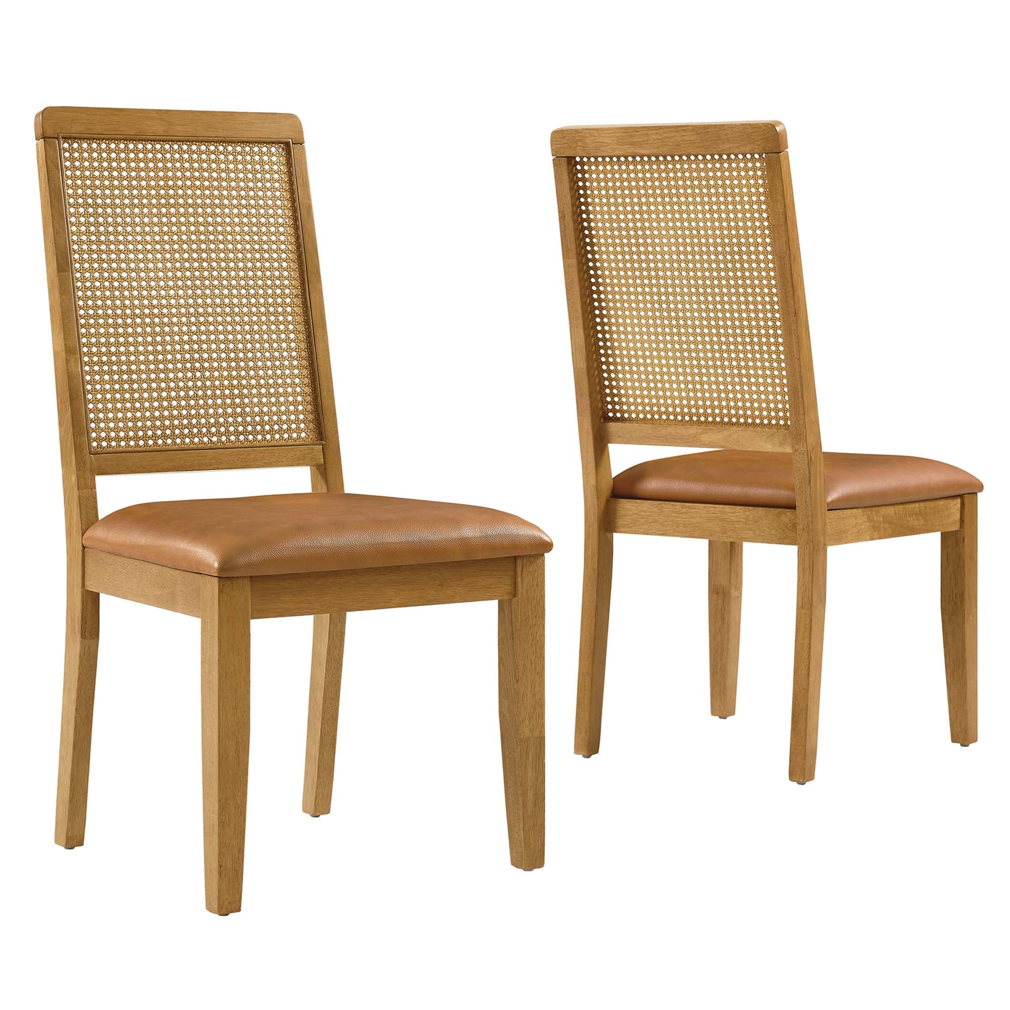 Modway Arlo Vegan Leather Upholstered Faux Rattan and Wood Dining Side Chairs Set of 2