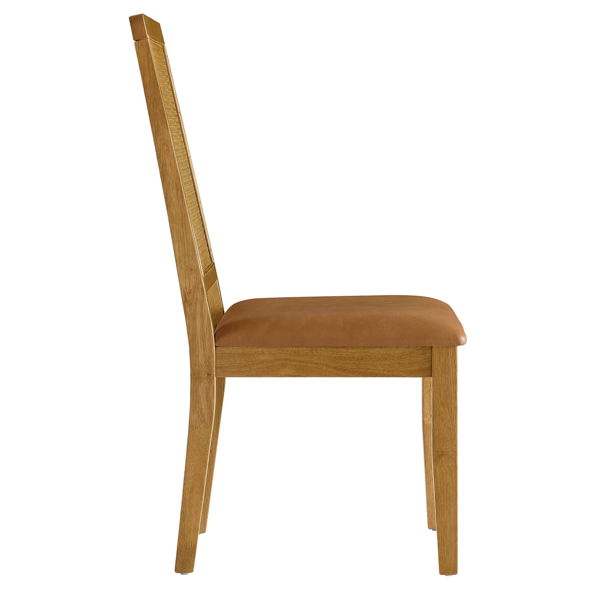 Modway Arlo Vegan Leather Upholstered Faux Rattan and Wood Dining Side Chairs Set of 2