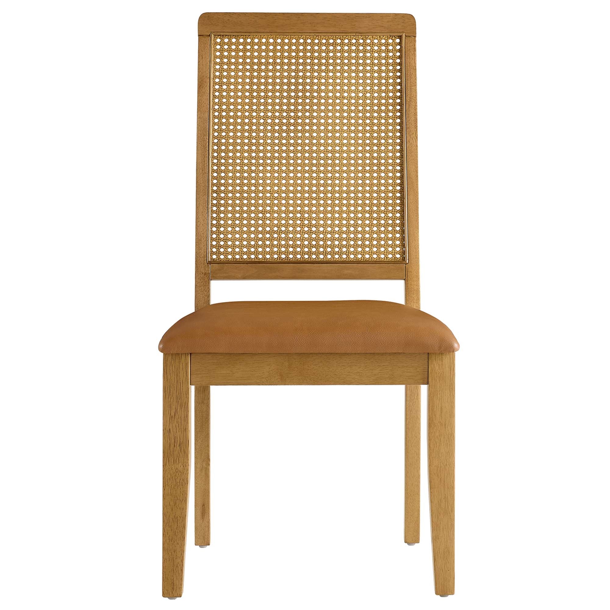 Modway Arlo Vegan Leather Upholstered Faux Rattan and Wood Dining Side Chairs Set of 2