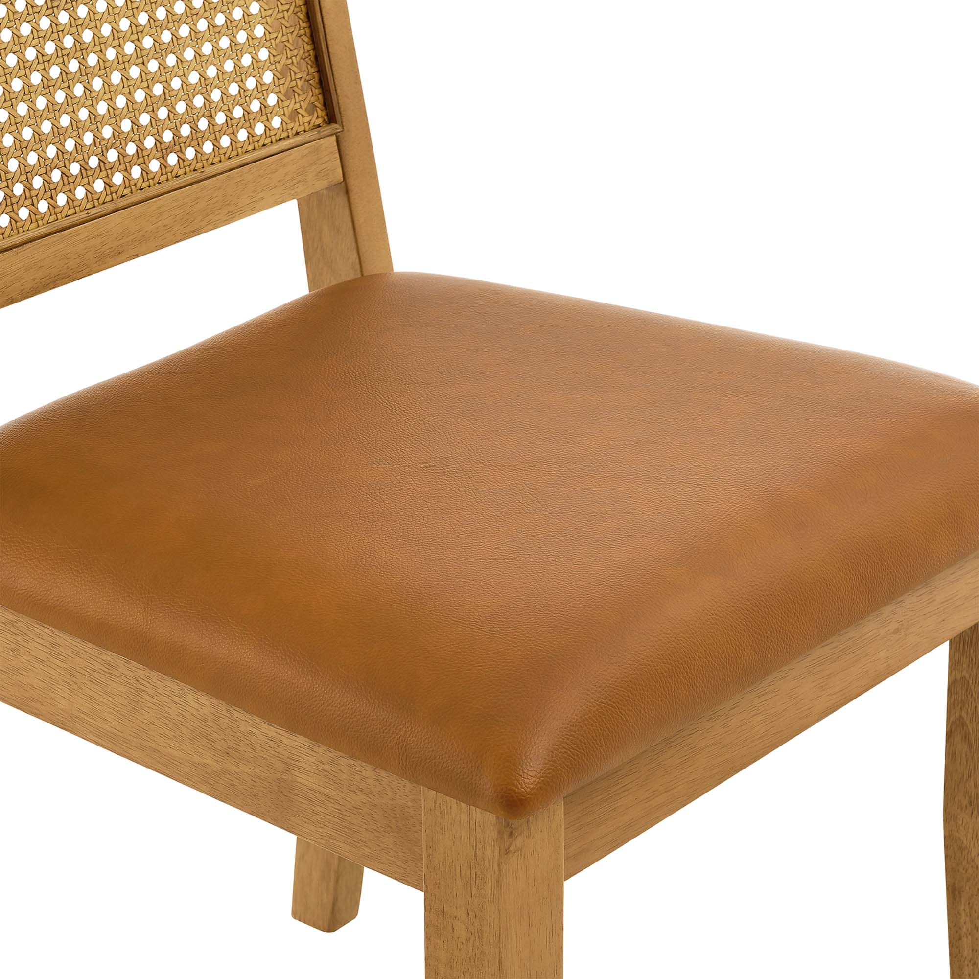 Modway Arlo Vegan Leather Upholstered Faux Rattan and Wood Dining Side Chairs Set of 2