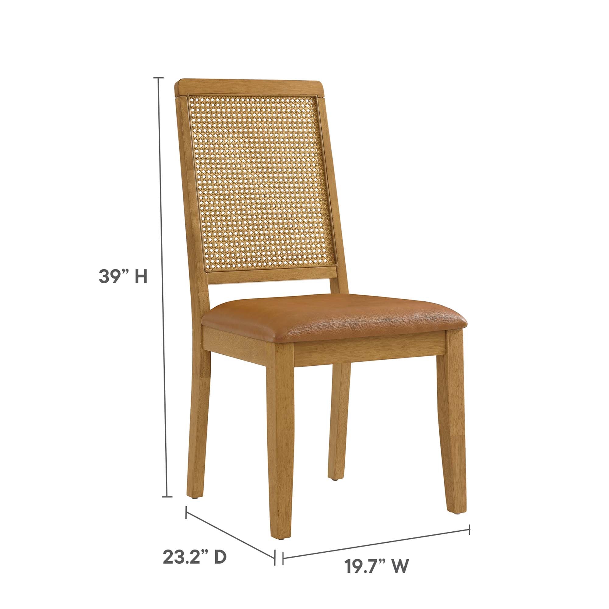 Modway Arlo Vegan Leather Upholstered Faux Rattan and Wood Dining Side Chairs Set of 2