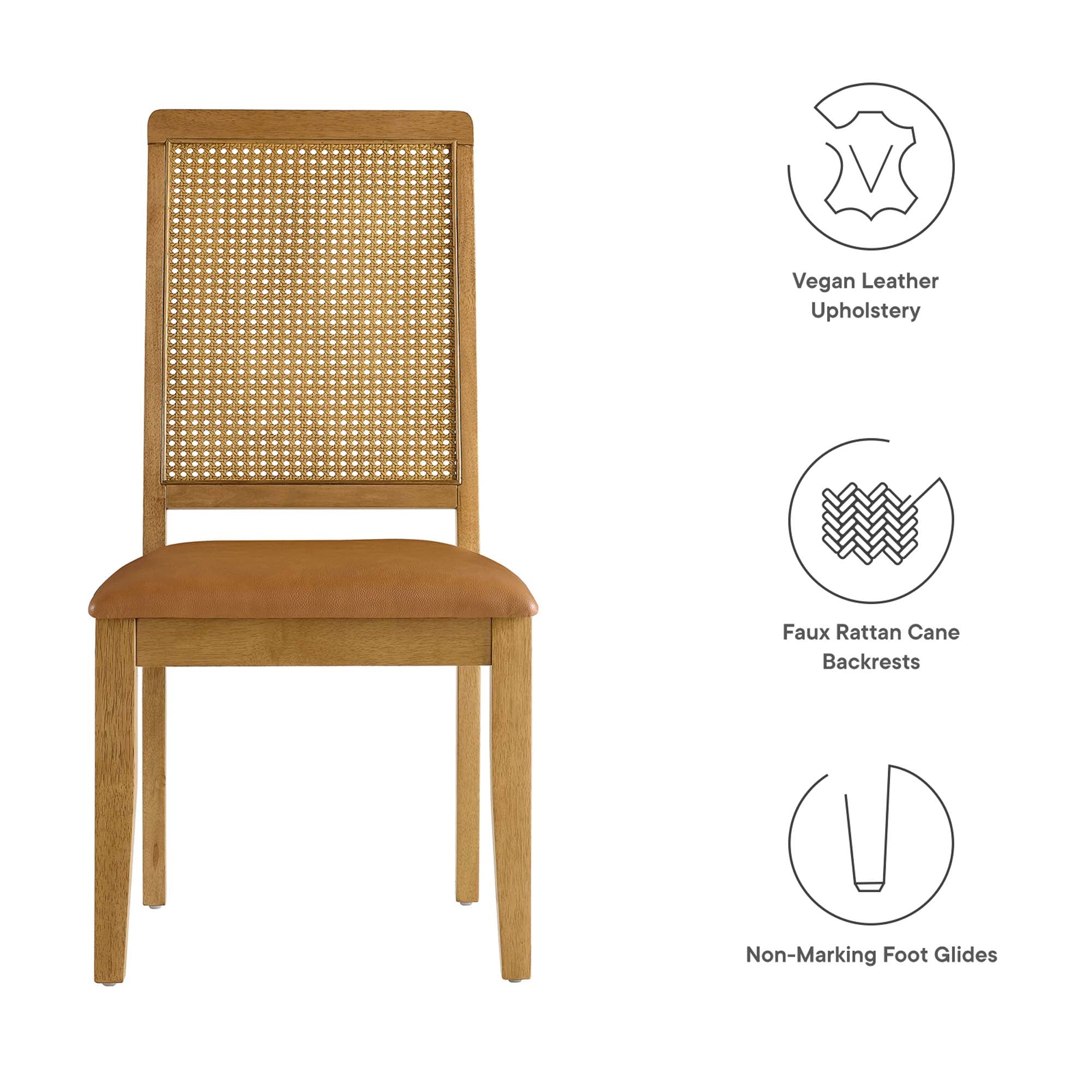 Modway Arlo Vegan Leather Upholstered Faux Rattan and Wood Dining Side Chairs Set of 2