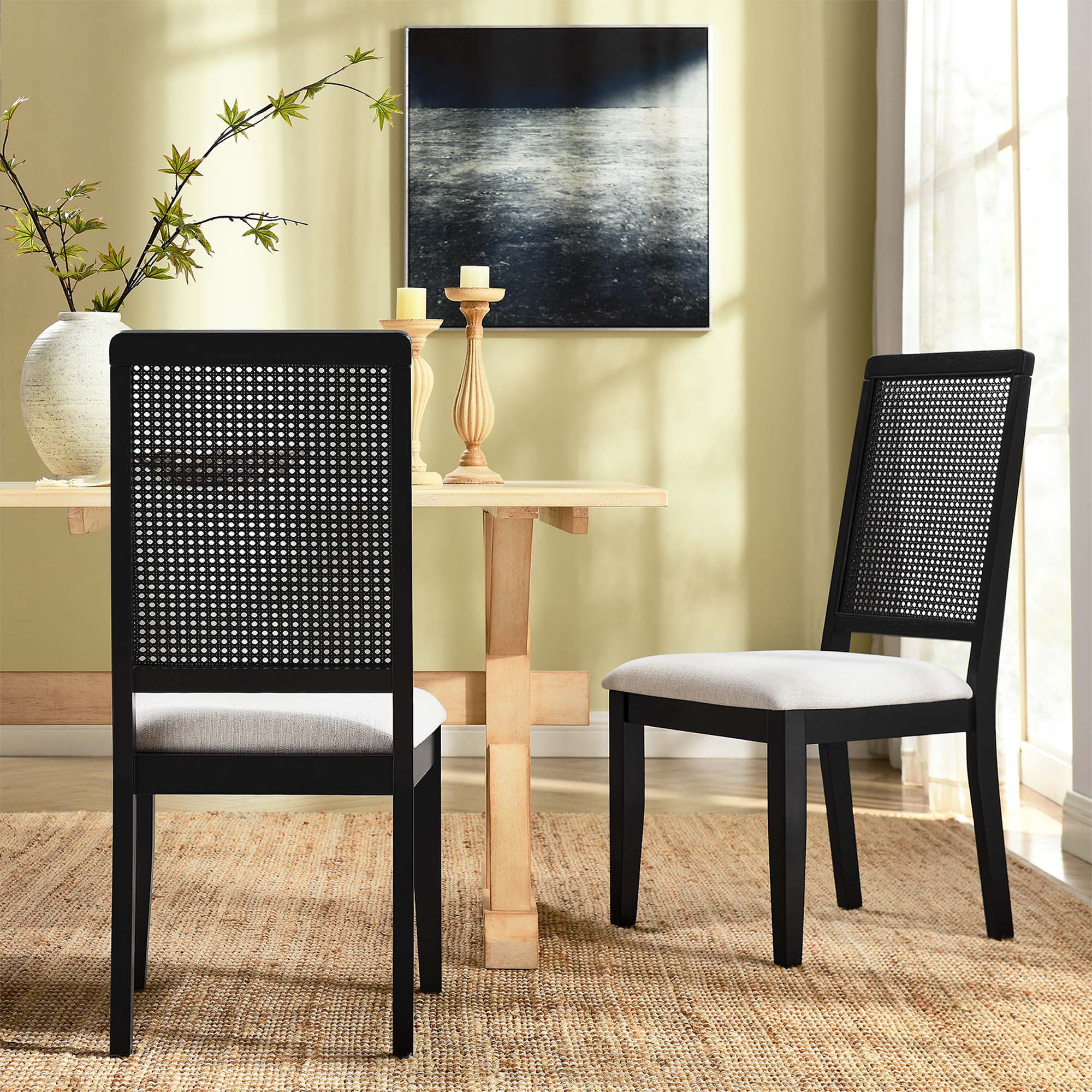 Modway Arlo Faux Rattan and Wood Dining Side Chairs Set of 2