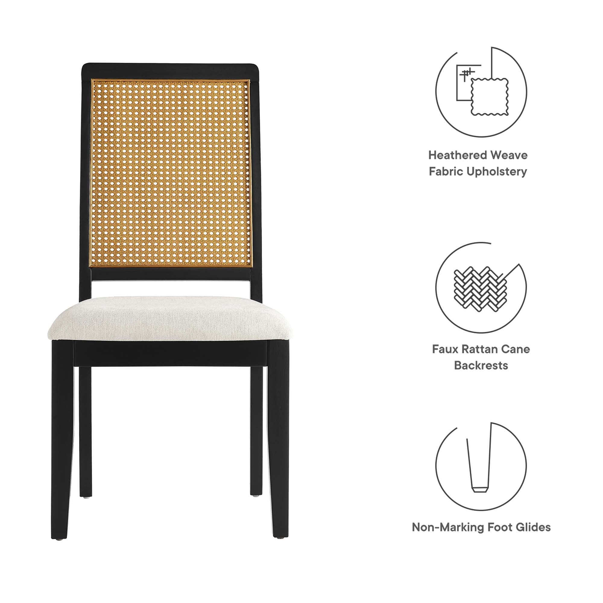 Modway Arlo Faux Rattan and Wood Dining Side Chairs Set of 2