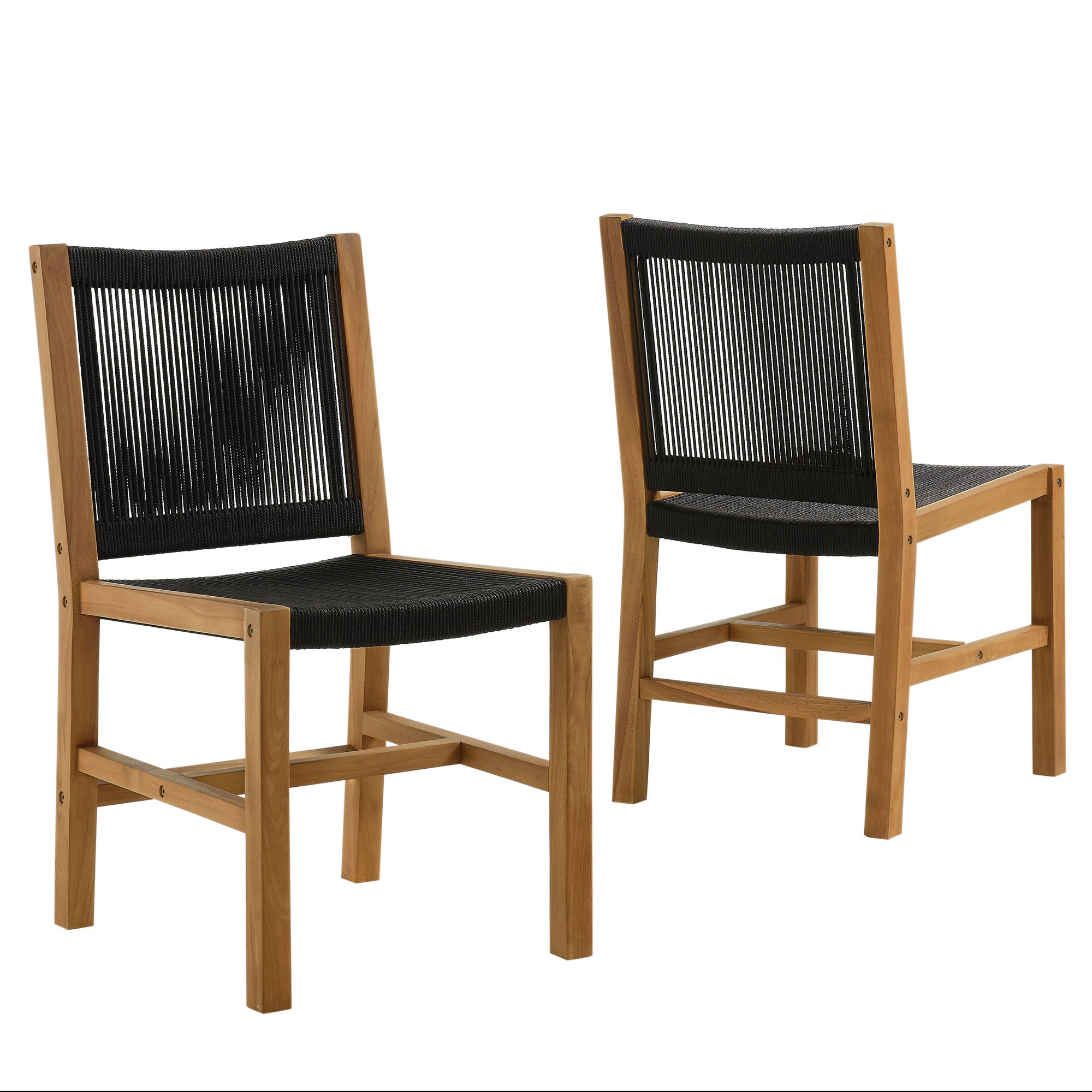Modway Vienna Outdoor Patio Teak and Rope Armless Dining Chairs Set of 2