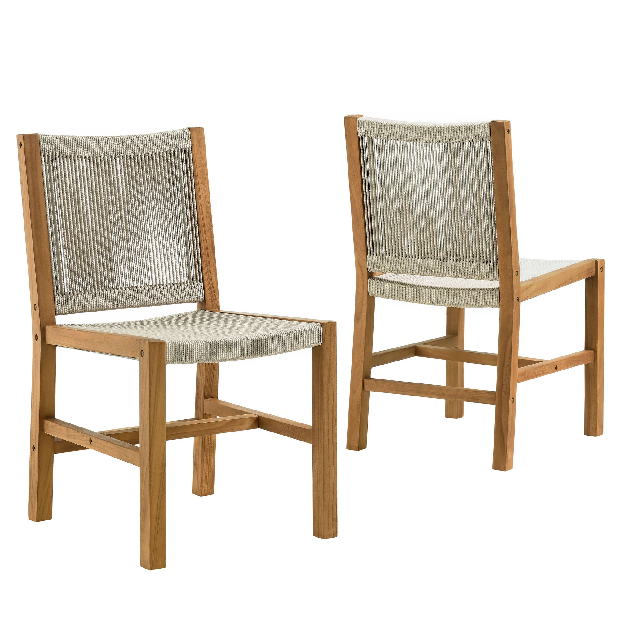 Modway Vienna Outdoor Patio Teak and Rope Armless Dining Chairs Set of 2