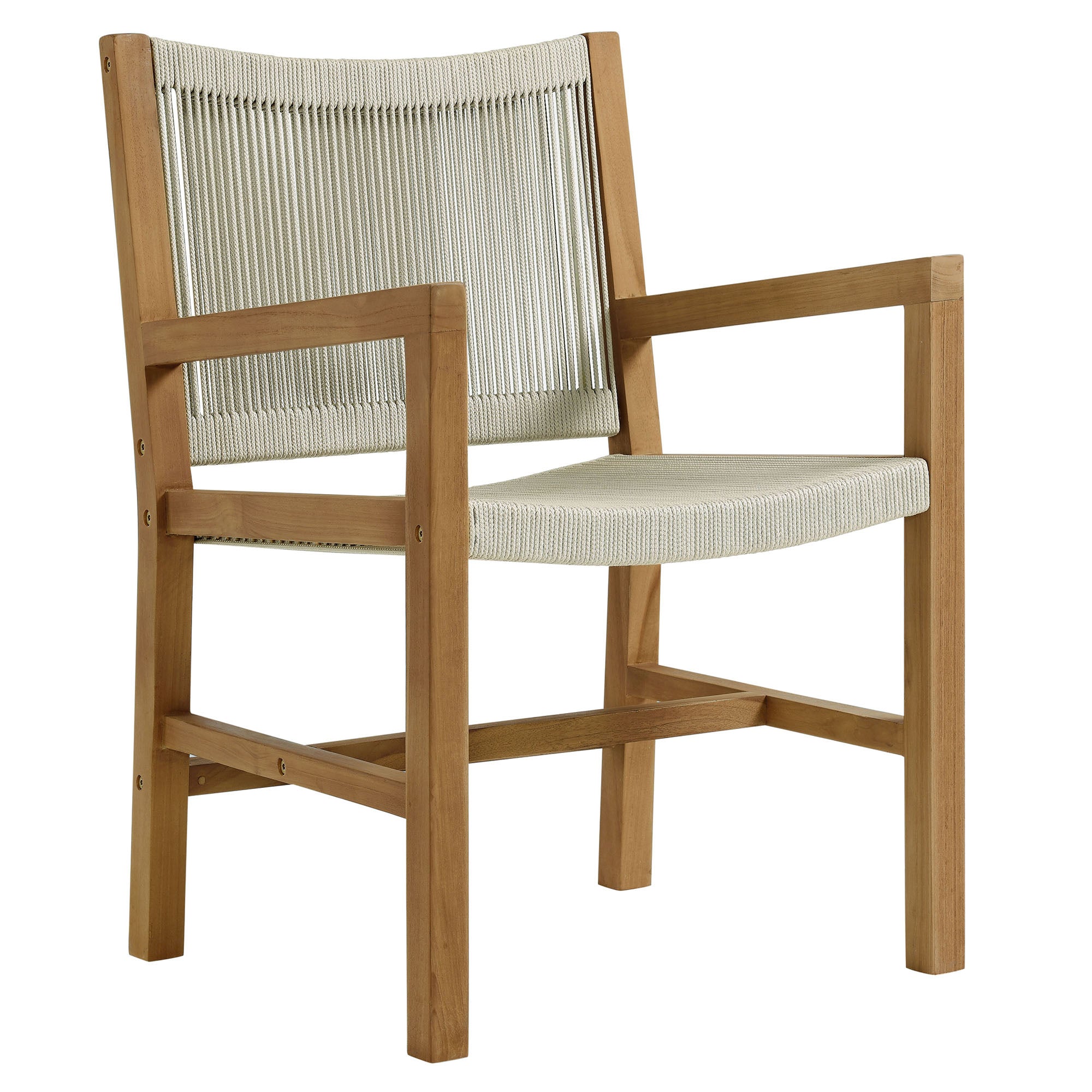 Modway Vienna 3-Piece Outdoor Patio Teak and Rope Armchairs with Folding Side Table