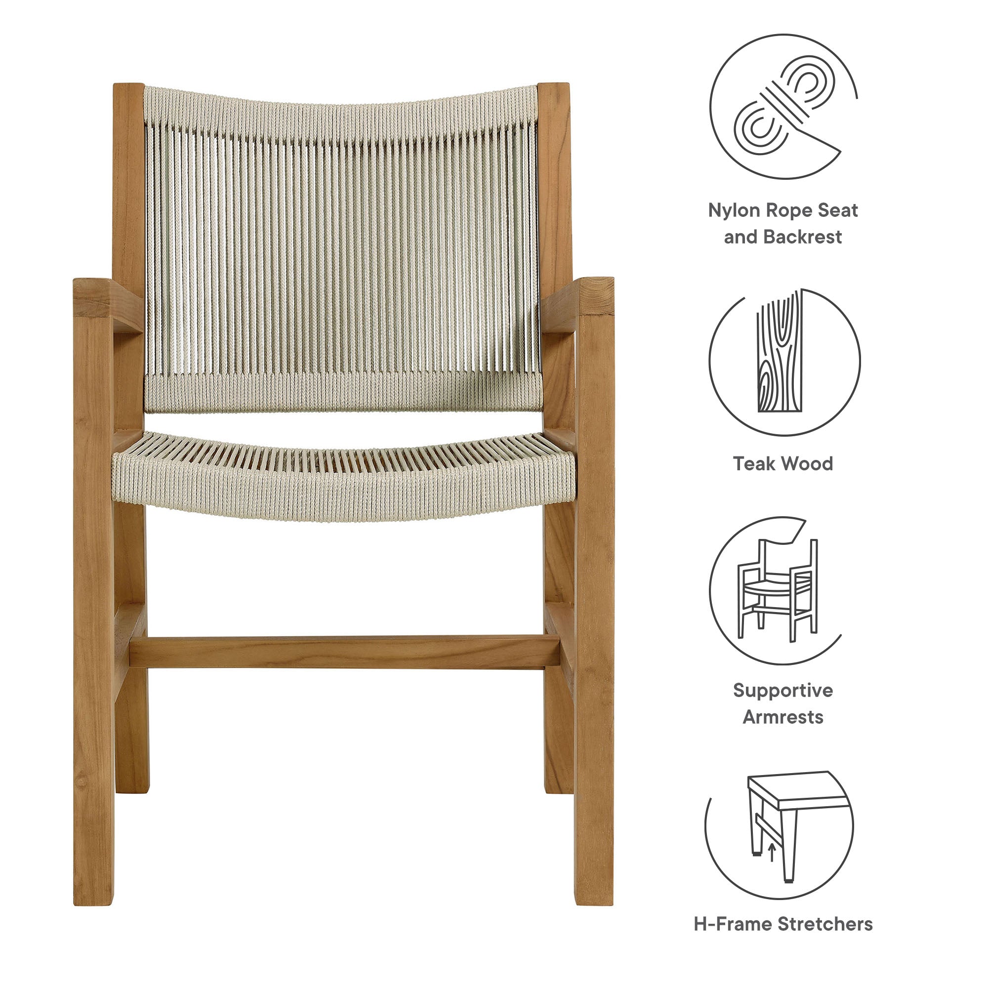 Modway Vienna Outdoor Patio Teak and Rope Dining Armchairs Set of 2