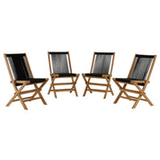 Modway Vienna Outdoor Patio Teak and Rope Folding Chairs Set of 4