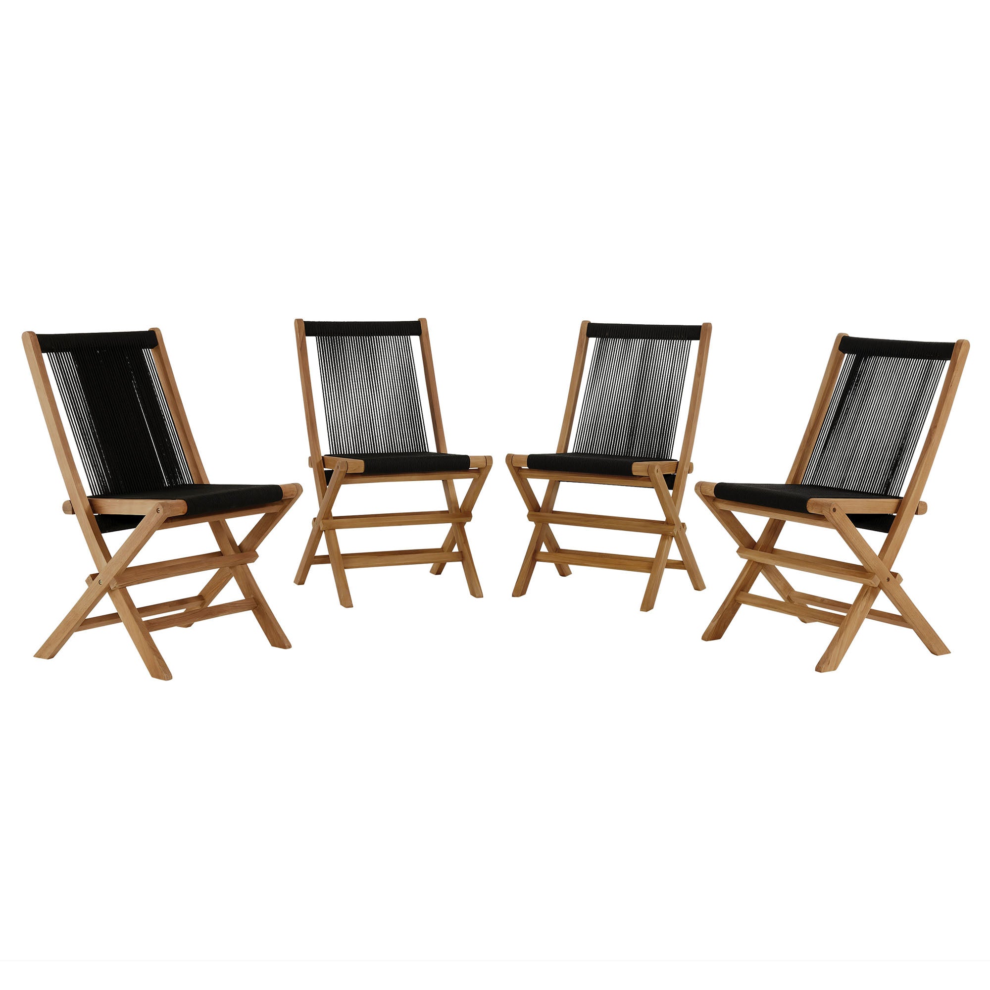 Modway Vienna Outdoor Patio Teak and Rope Folding Chairs Set of 4