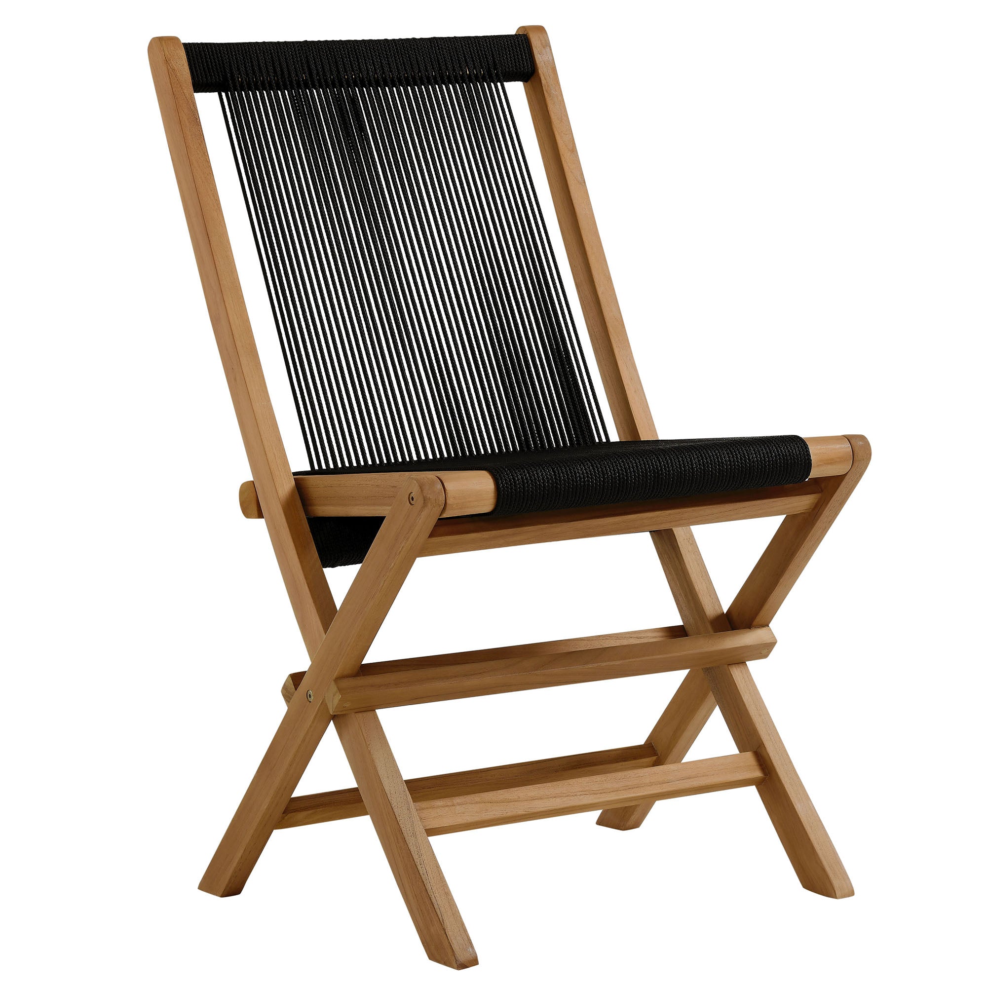 Modway Vienna Outdoor Patio Teak and Rope Folding Chairs Set of 4