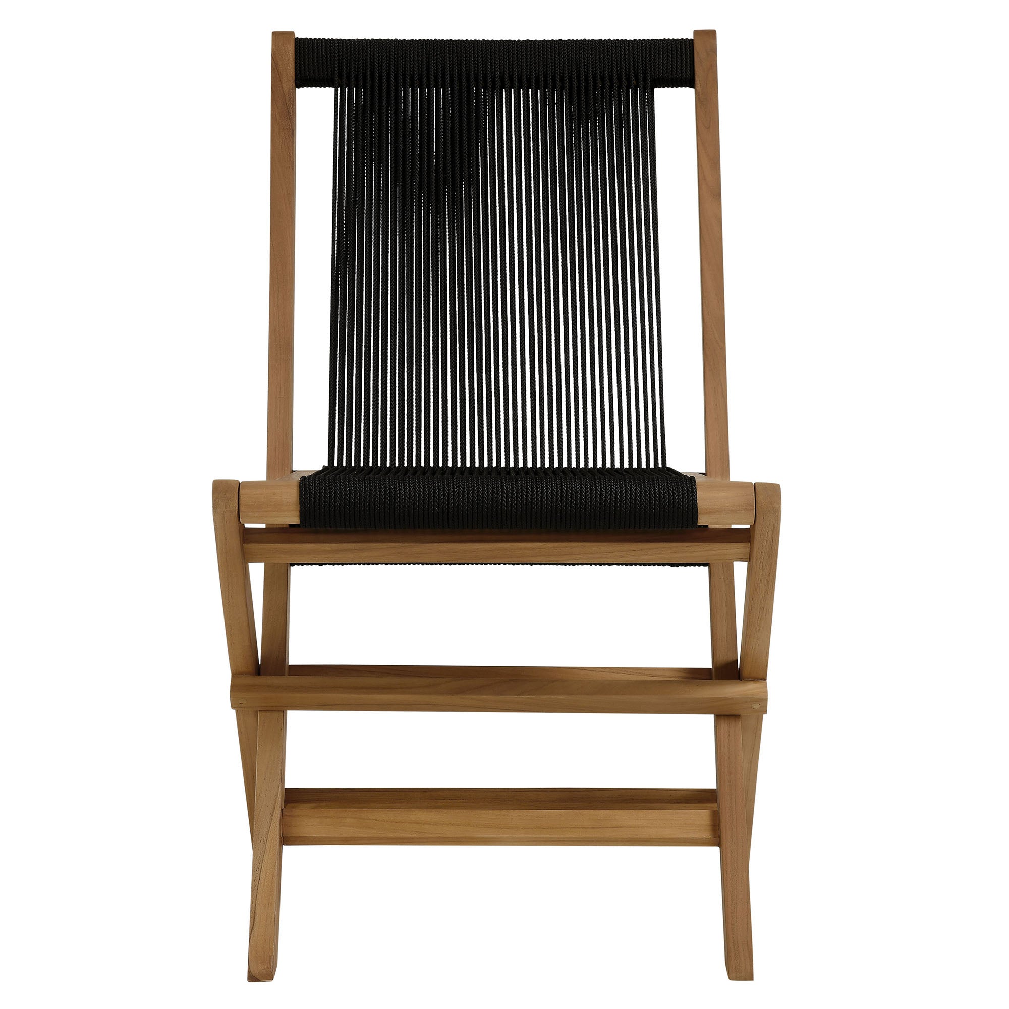 Modway Vienna 5-Piece Outdoor Patio Teak Wood Dining Set with Rope Folding Chairs