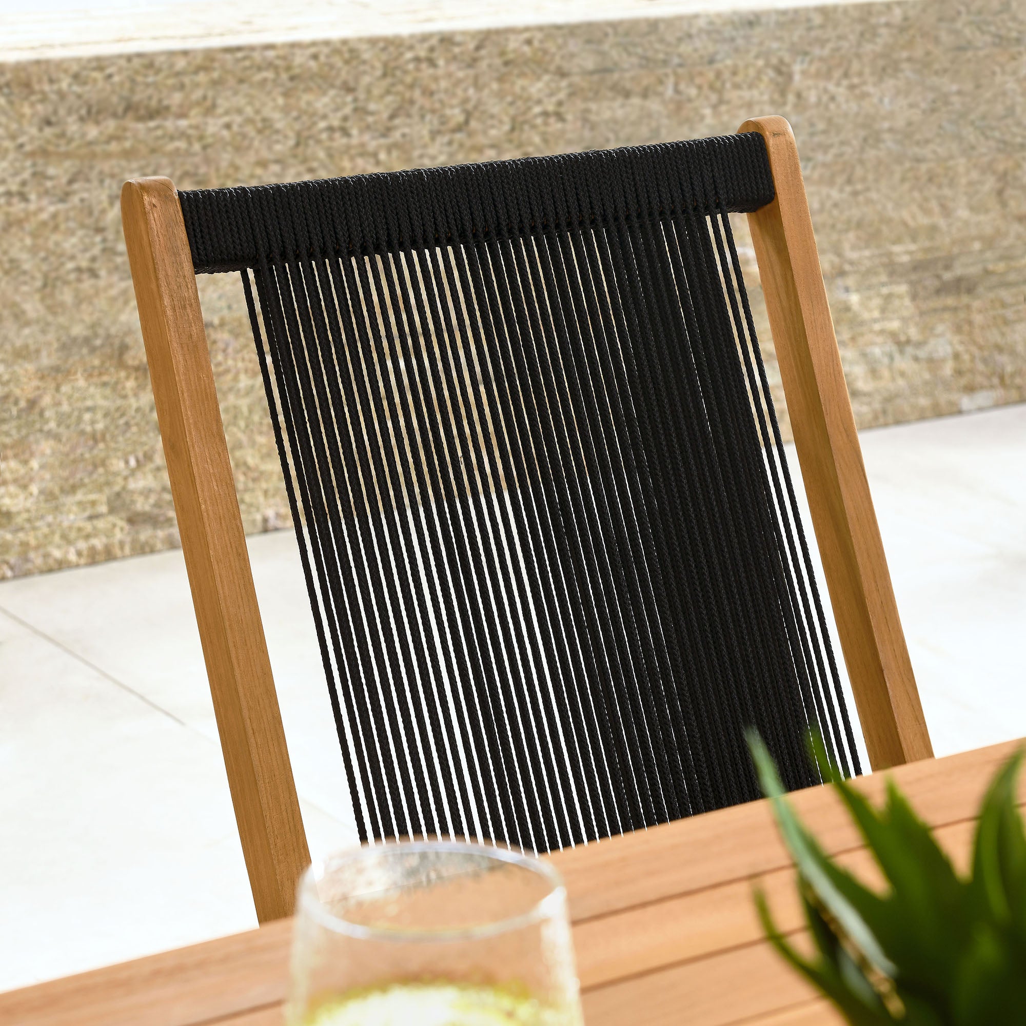 Modway Vienna Outdoor Patio Teak and Rope Folding Chairs Set of 4