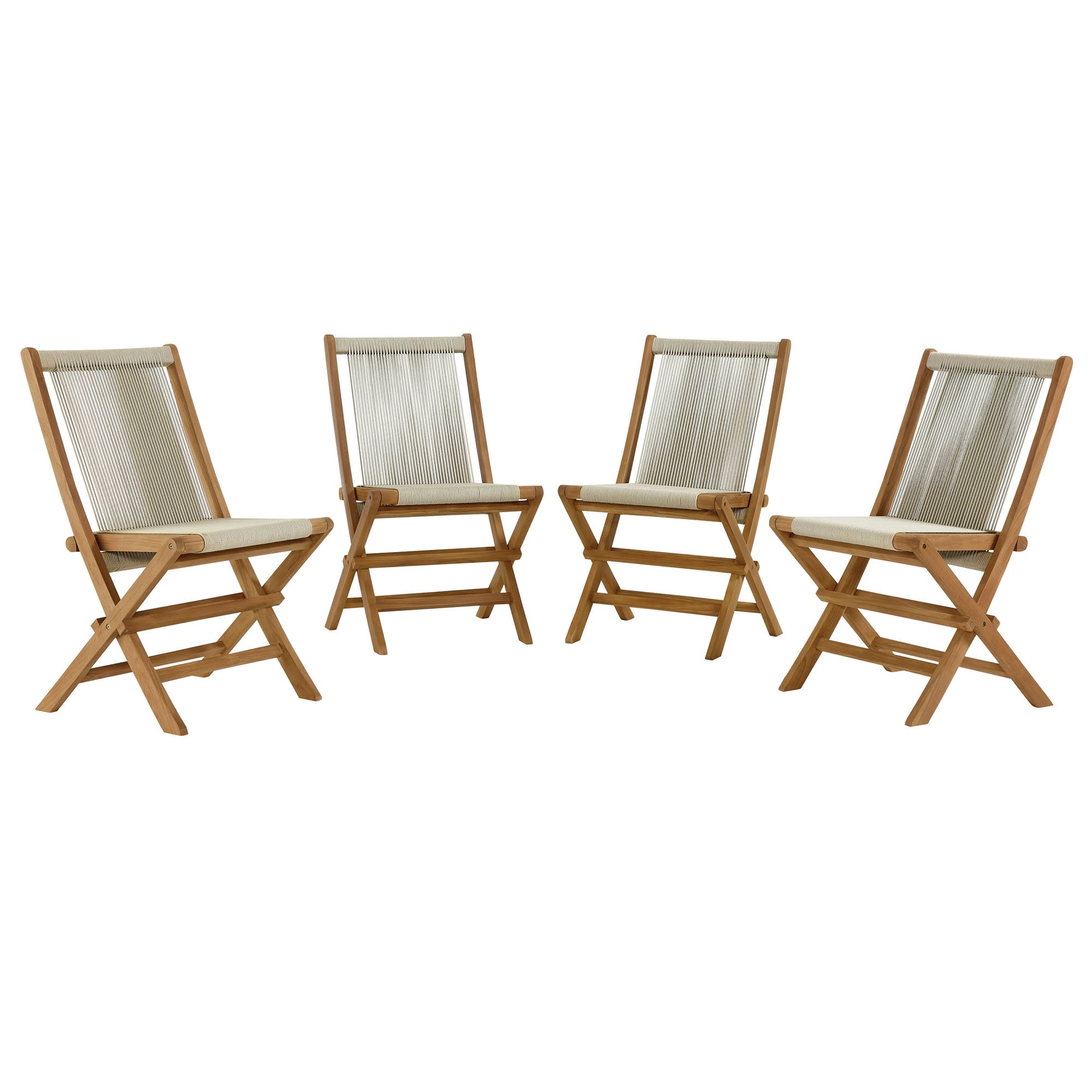 Modway Vienna Outdoor Patio Teak and Rope Folding Chairs Set of 4
