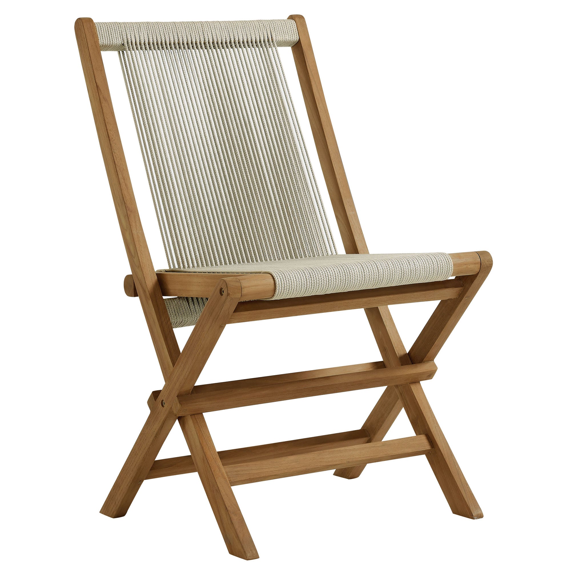 Modway Vienna Outdoor Patio Teak and Rope Folding Chairs Set of 4