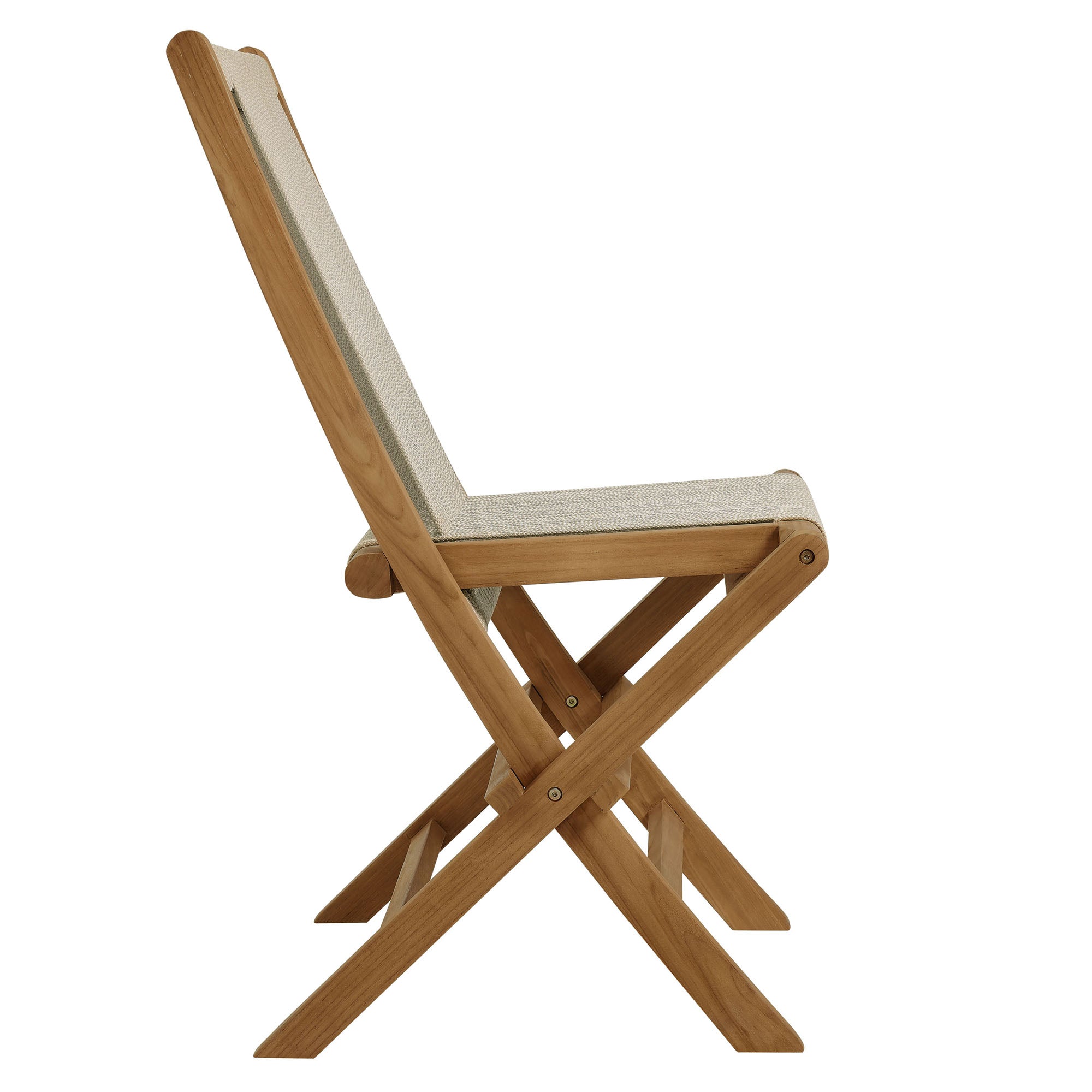 Modway Vienna 5-Piece Outdoor Patio Teak Wood Dining Set with Rope Folding Chairs