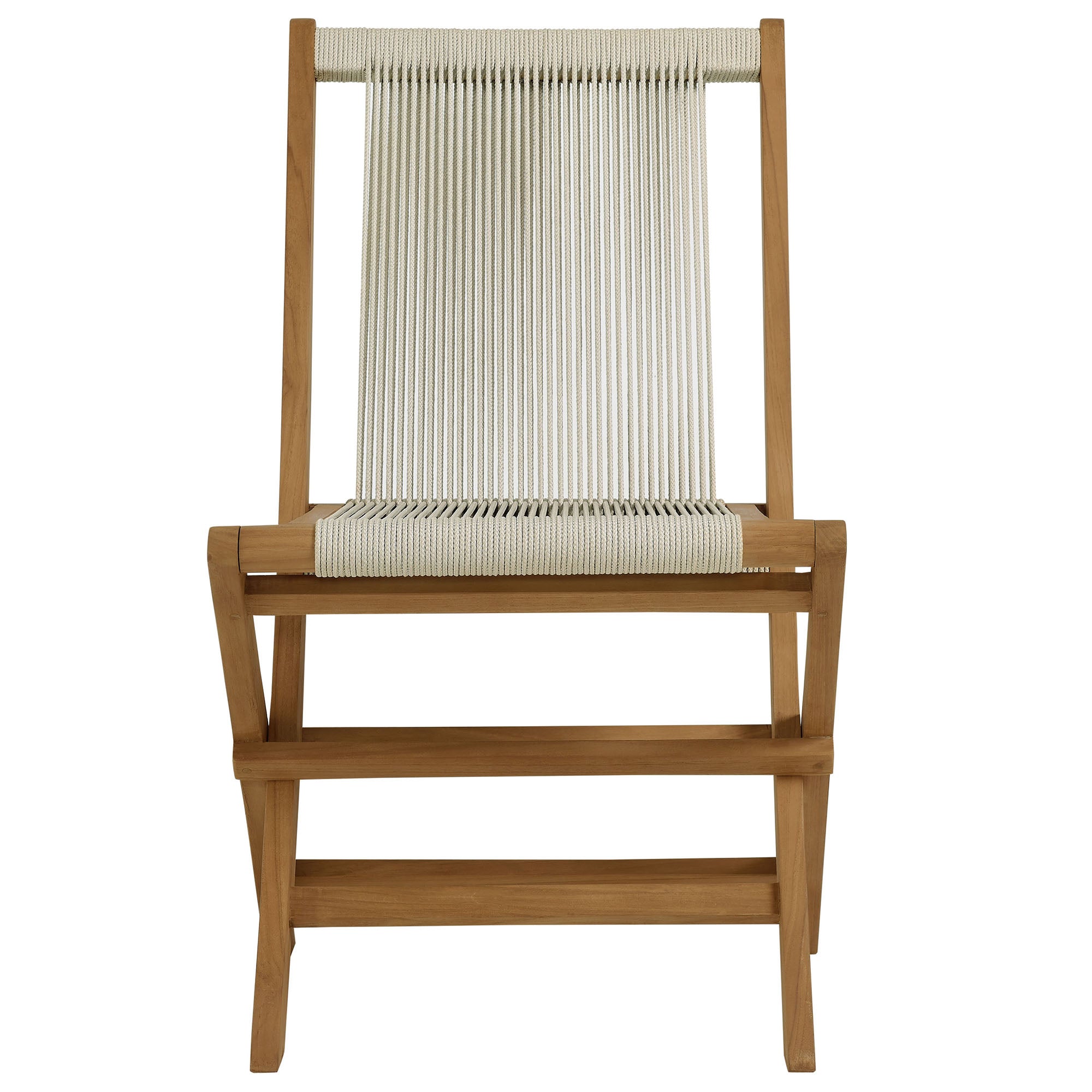 Modway Vienna 5-Piece Outdoor Patio Teak Wood Dining Set with Rope Folding Chairs