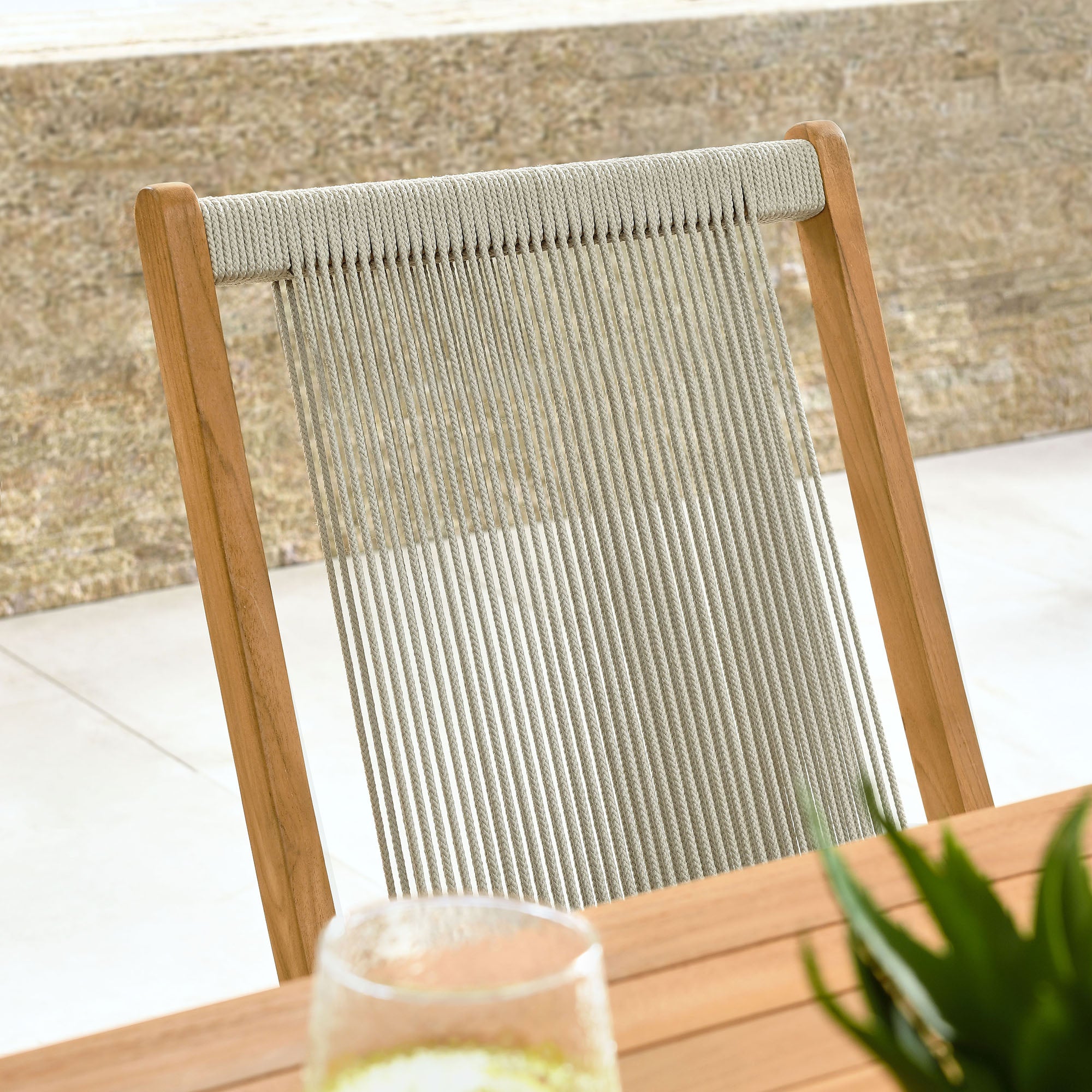 Modway Vienna Outdoor Patio Teak and Rope Folding Chairs Set of 4