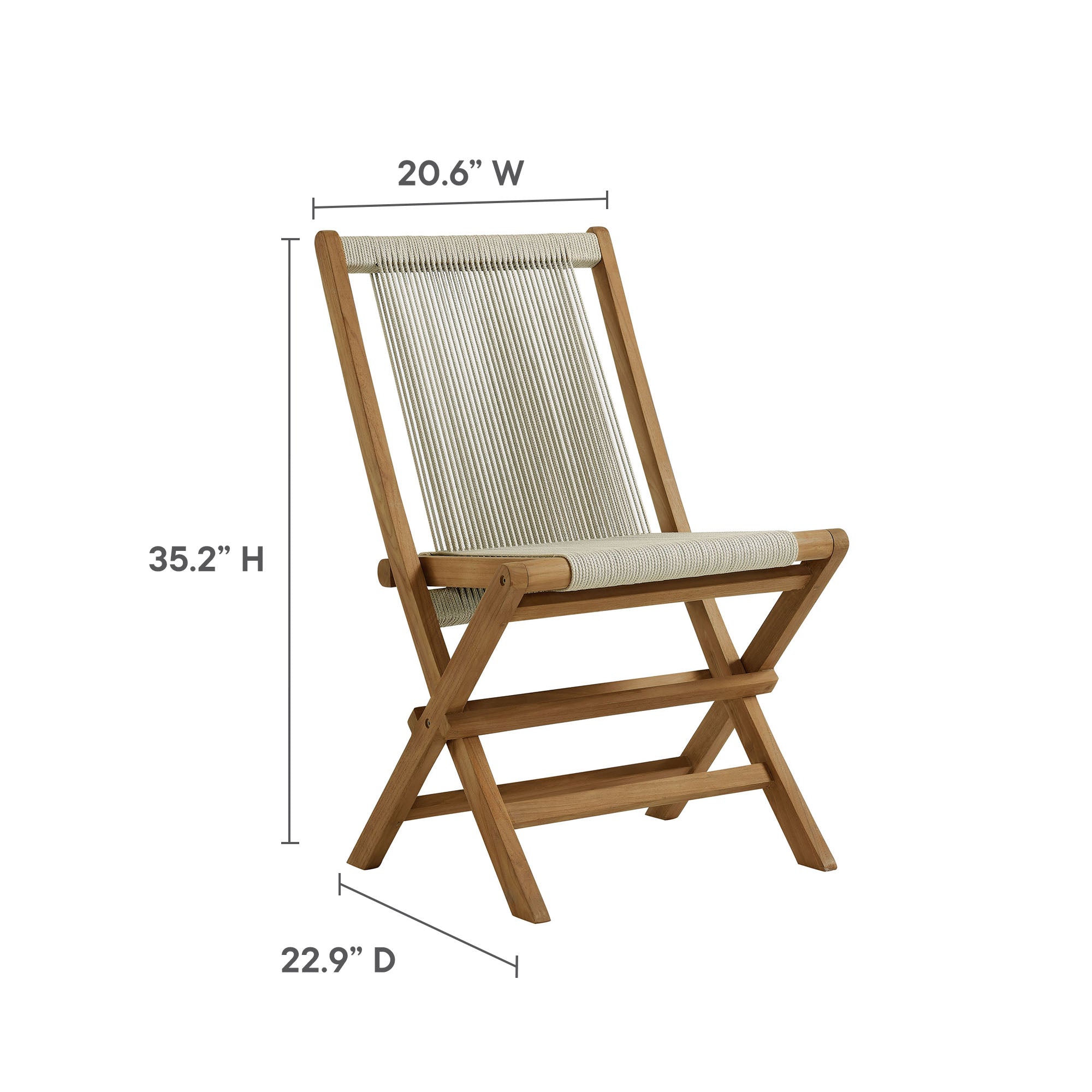 Modway Vienna Outdoor Patio Teak and Rope Folding Chairs Set of 4