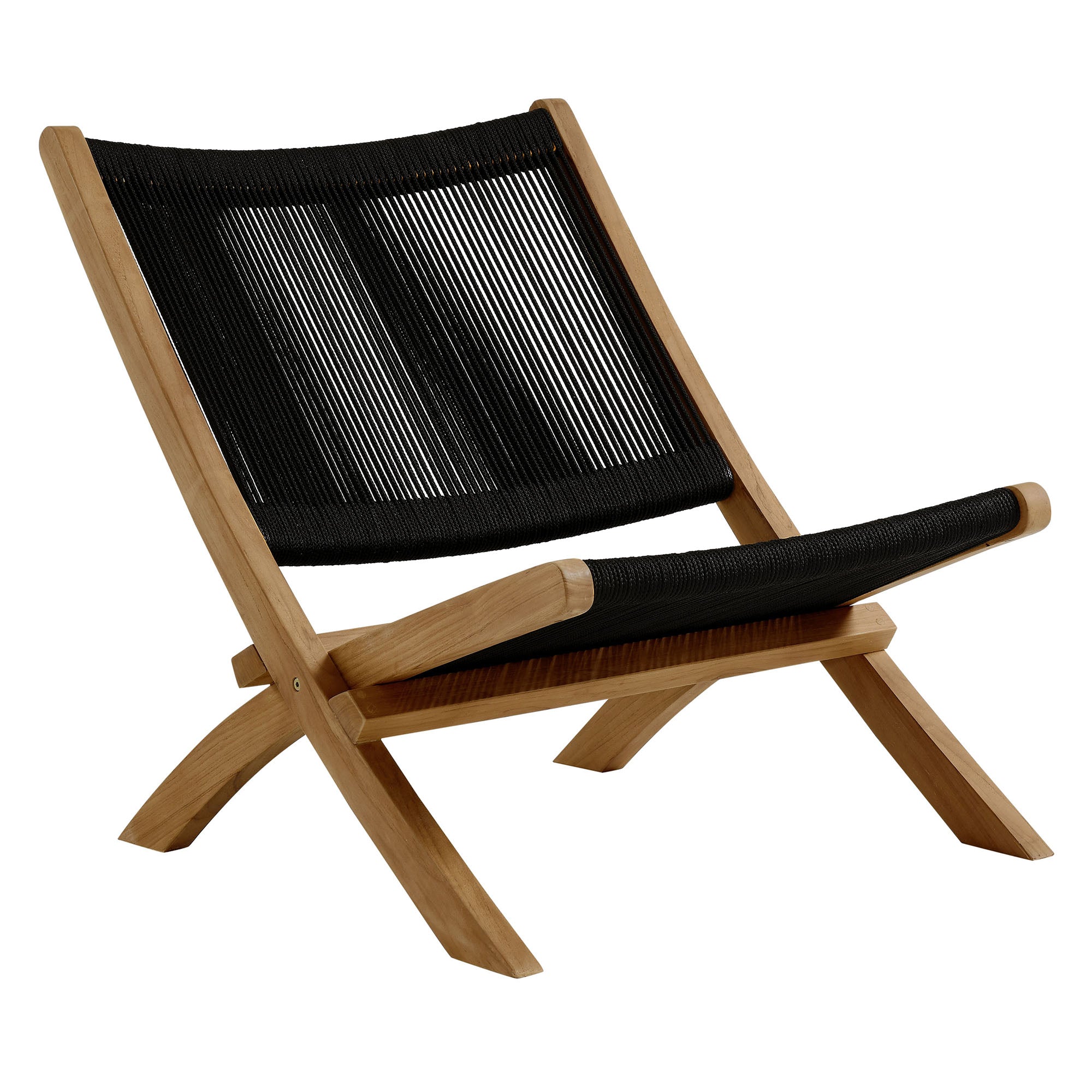 Modway Vienna 3-Piece Outdoor Patio Teak and Rope Folding Lounge Chairs and Side Table