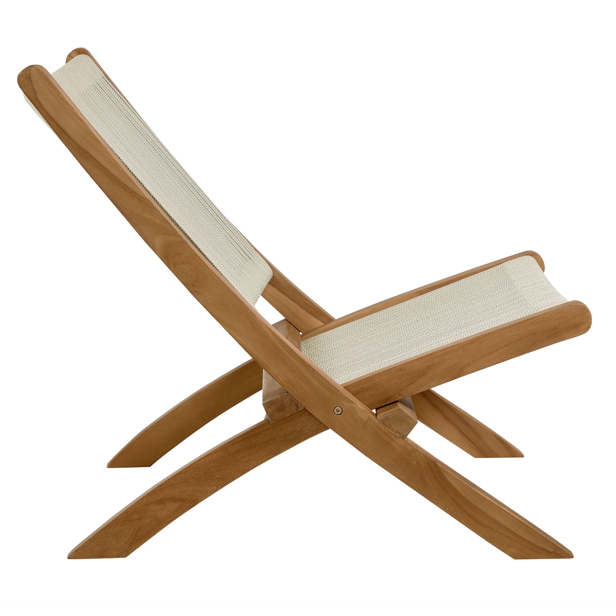 Modway Vienna Outdoor Patio Teak and Rope Folding Accent Lounge Chair