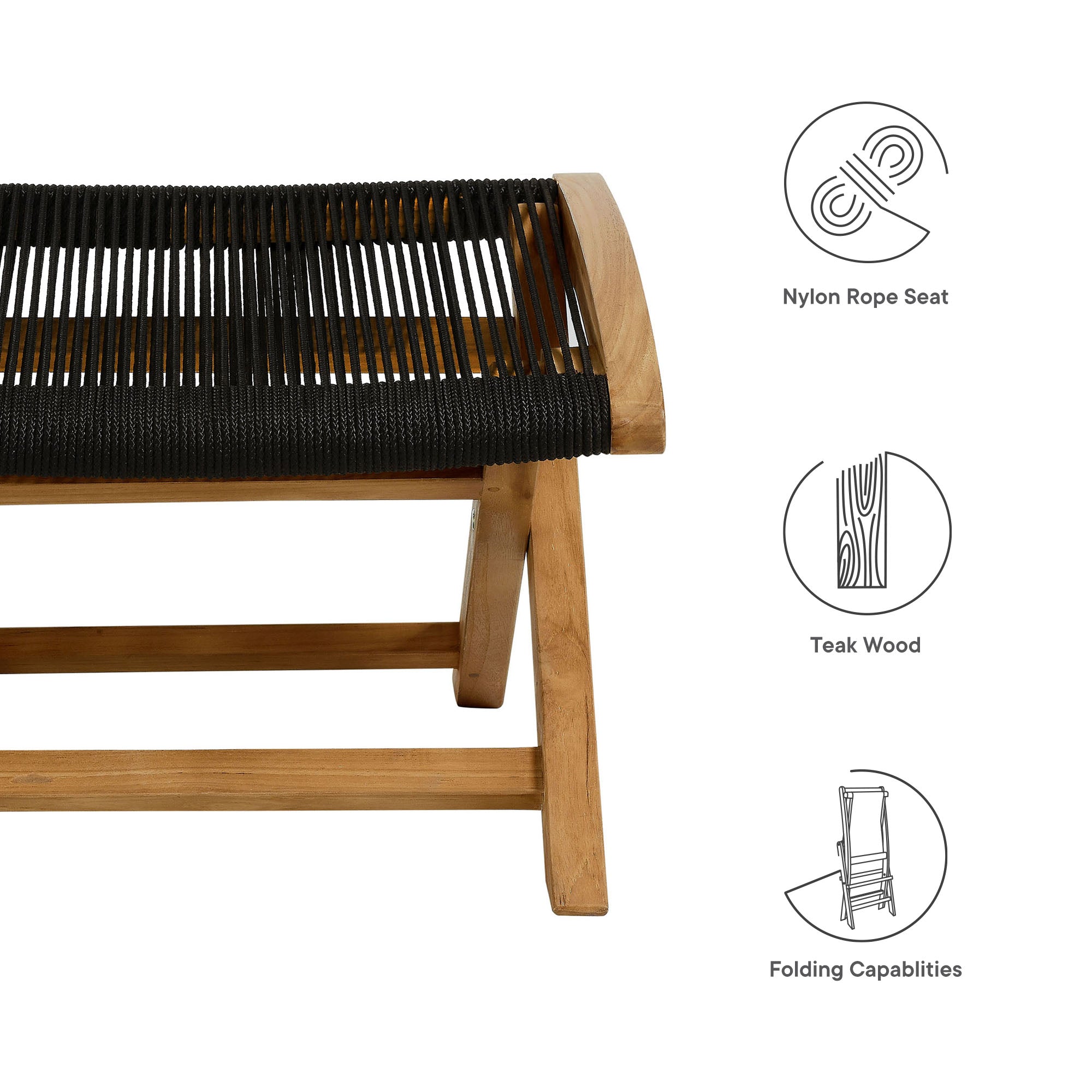 Modway Vienna Outdoor Patio Teak and Rope Folding Ottoman
