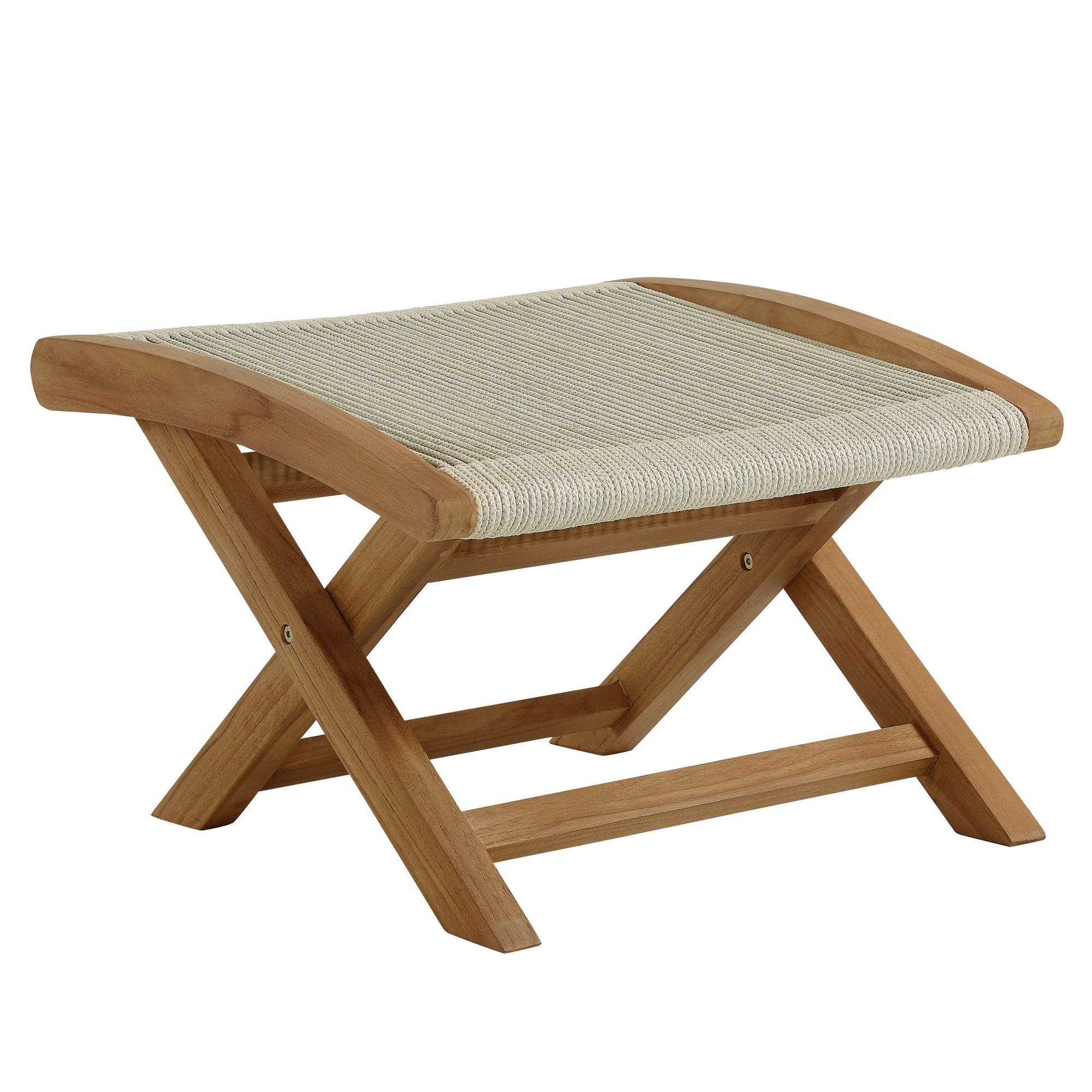 Modway Vienna Outdoor Patio Teak and Rope Folding Ottoman