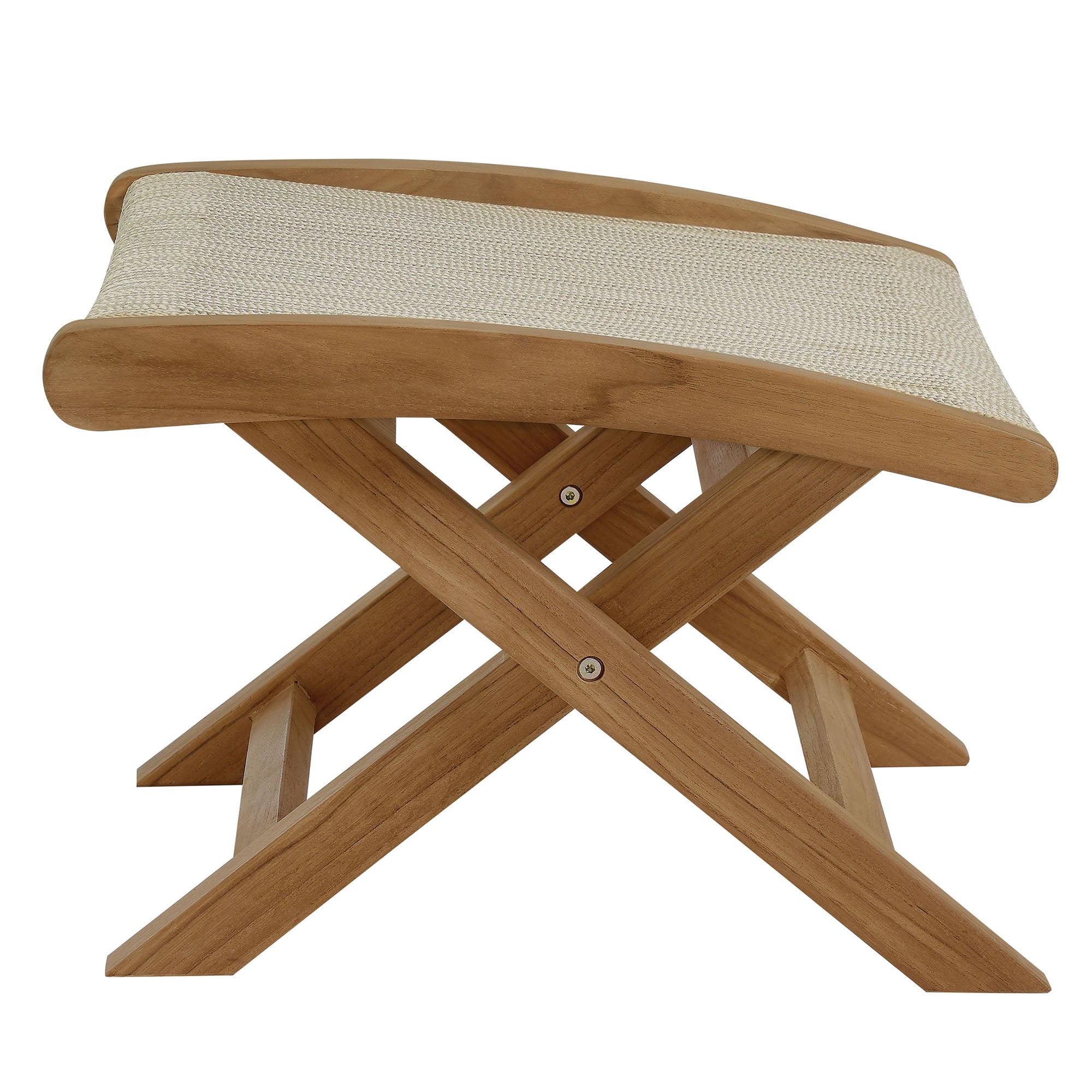 Modway Vienna 2-Piece Outdoor Patio Teak and Rope Folding Accent Lounge Chair and Ottoman Set