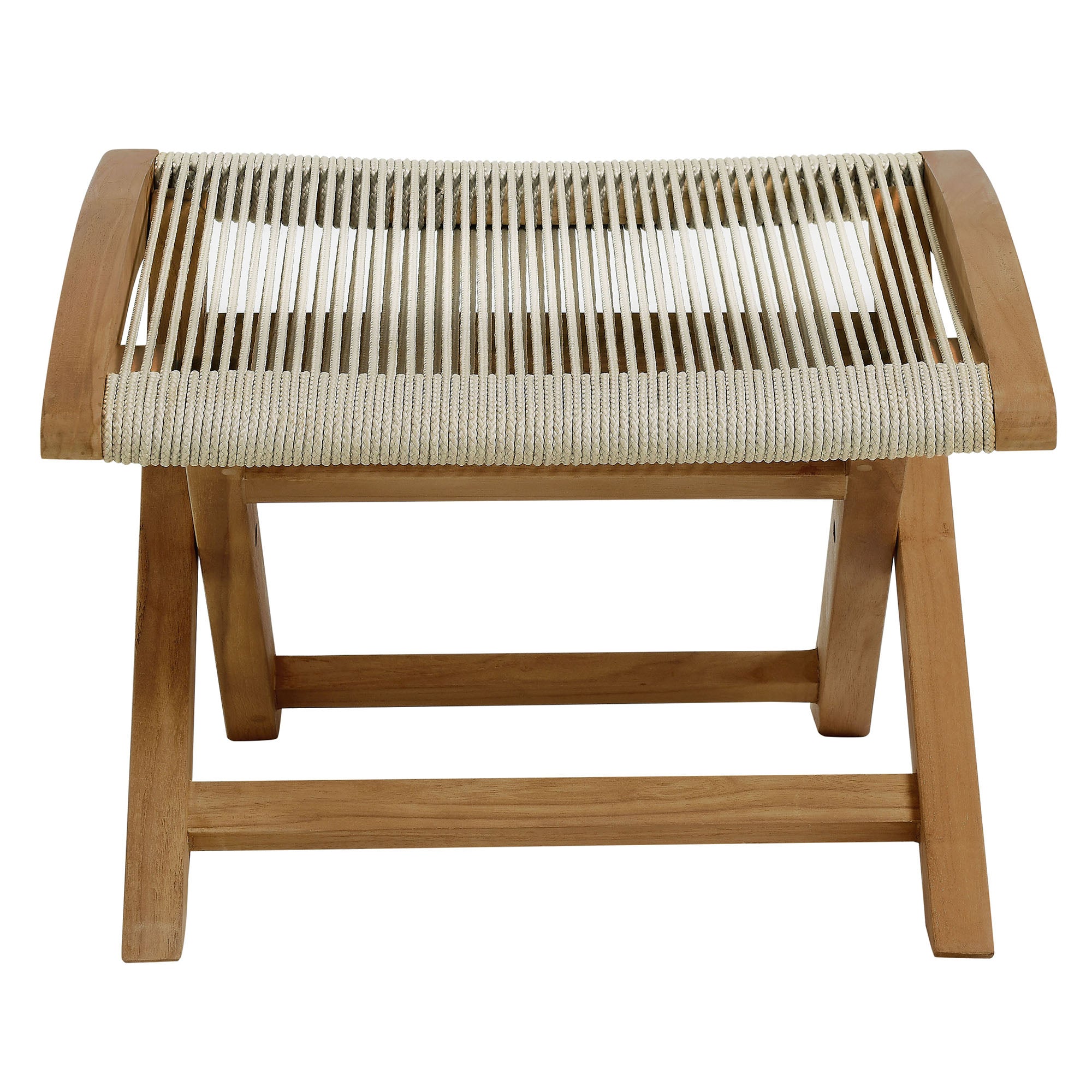 Modway Vienna 2-Piece Outdoor Patio Teak and Rope Folding Accent Lounge Chair and Ottoman Set