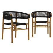 Modway Vienna Outdoor Patio Teak and Rope Curved-Back Dining Armchairs Set of 2