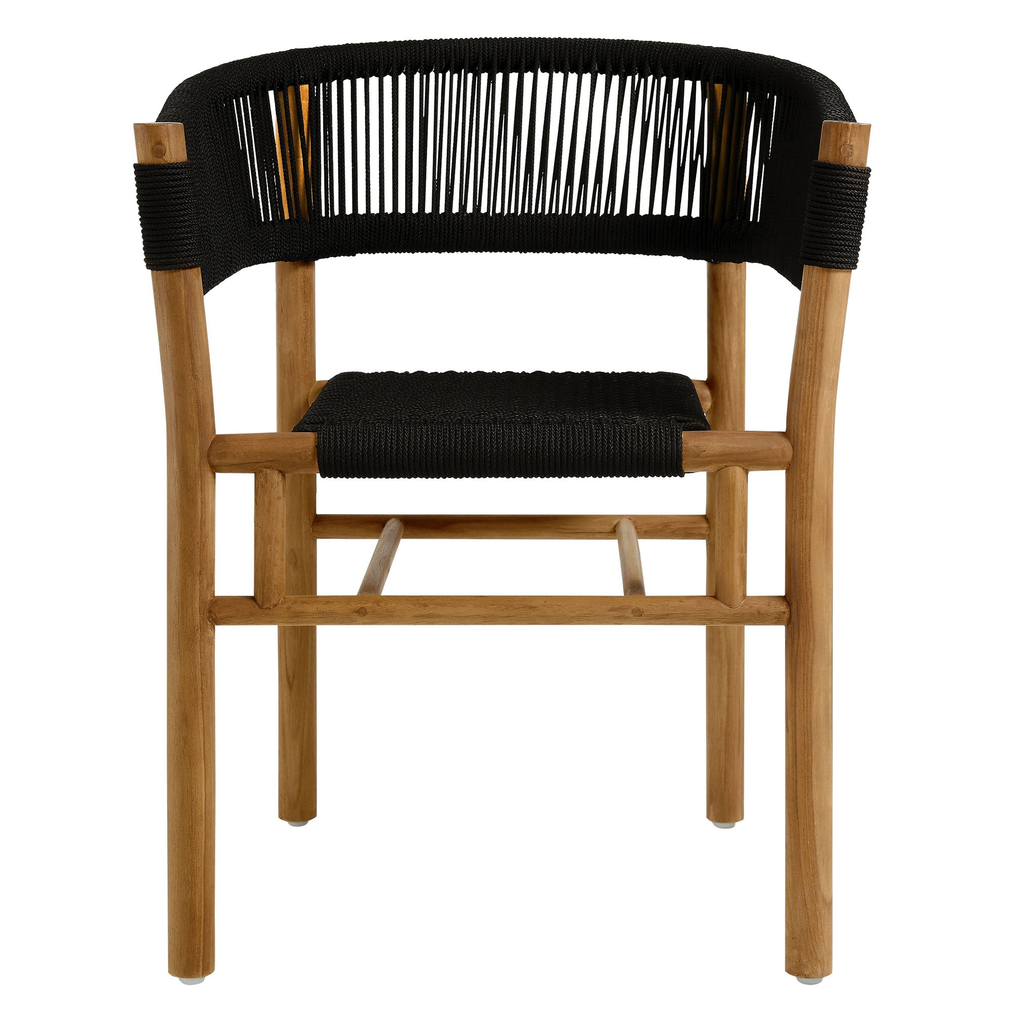 Modway Vienna 5-Piece Outdoor Patio Teak and Rope Dining Set with Curved-Back Armchairs