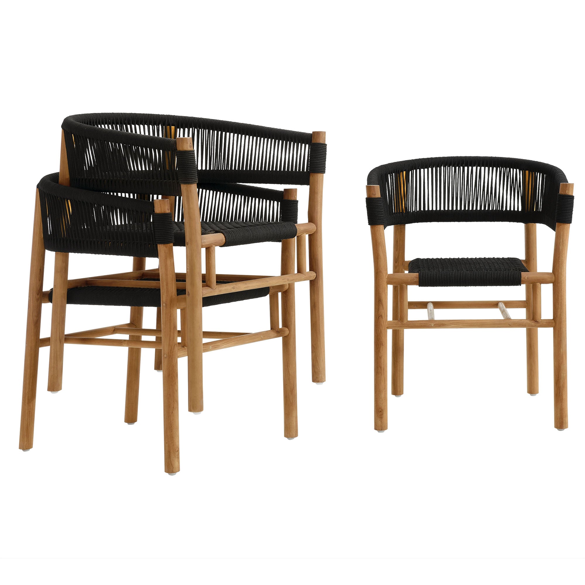 Modway Vienna Outdoor Patio Teak and Rope Curved-Back Dining Armchairs Set of 2