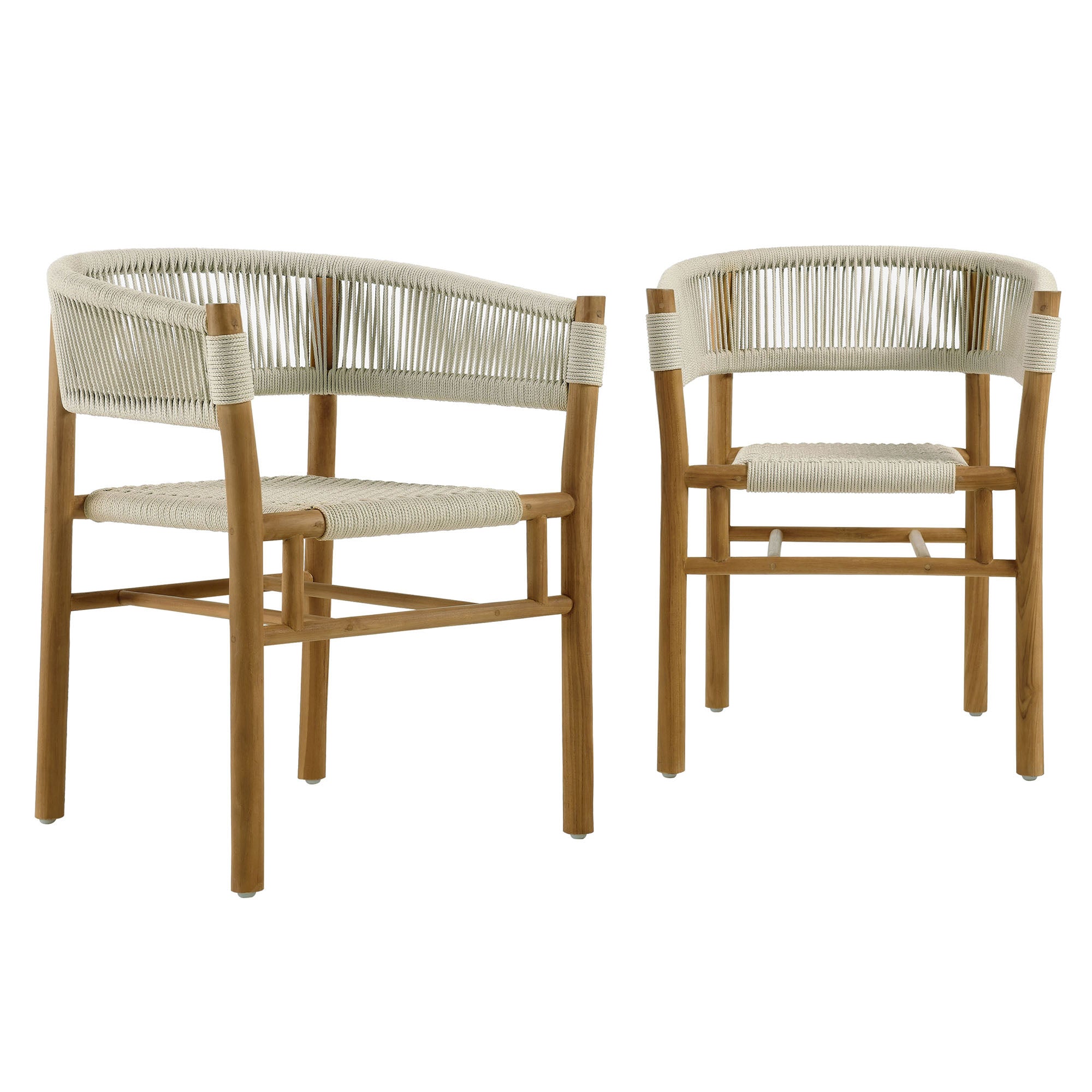 Modway Vienna Outdoor Patio Teak and Rope Curved-Back Dining Armchairs Set of 2
