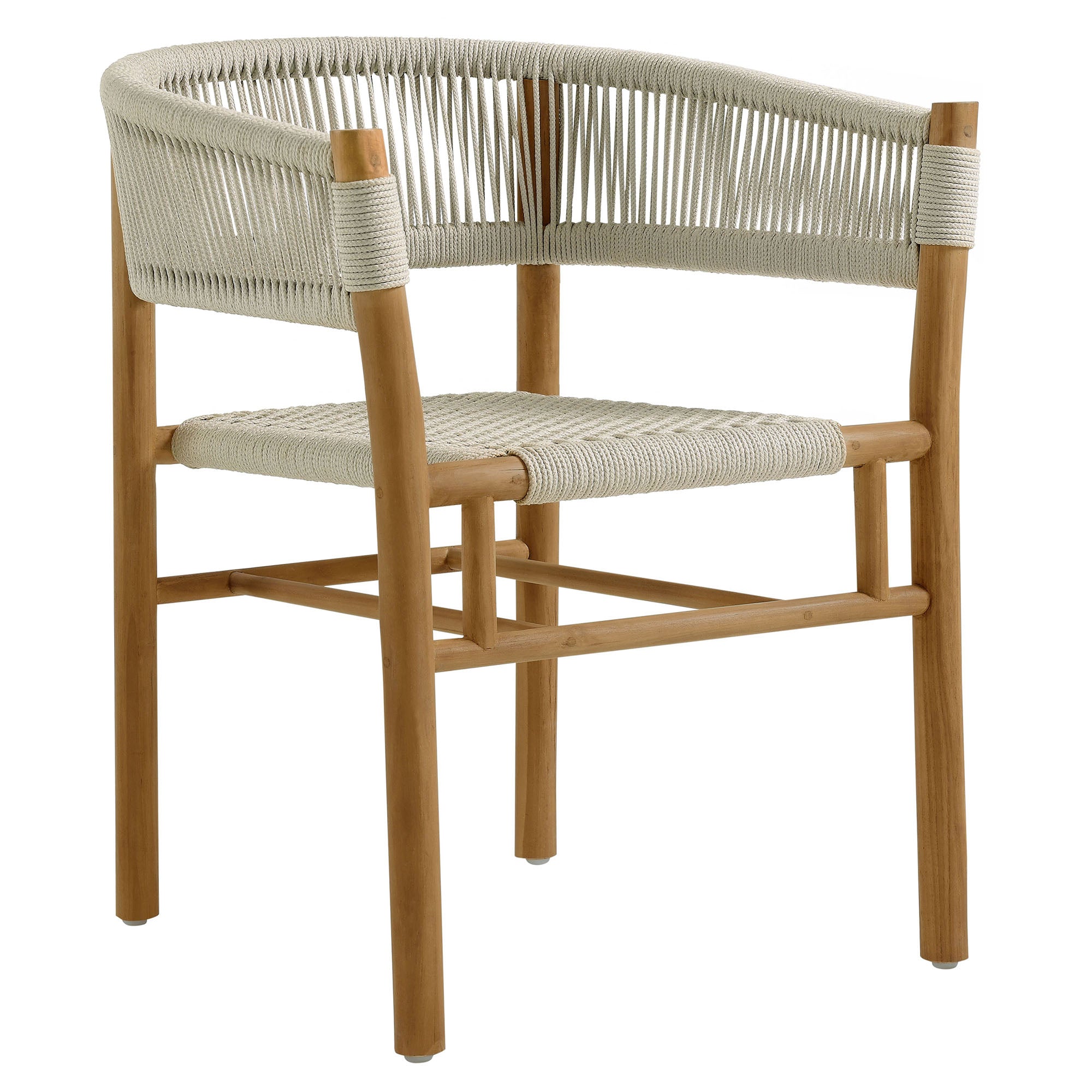 Modway Vienna 7-Piece Outdoor Patio Teak and Rope Dining Set with Curved-Back Armchairs