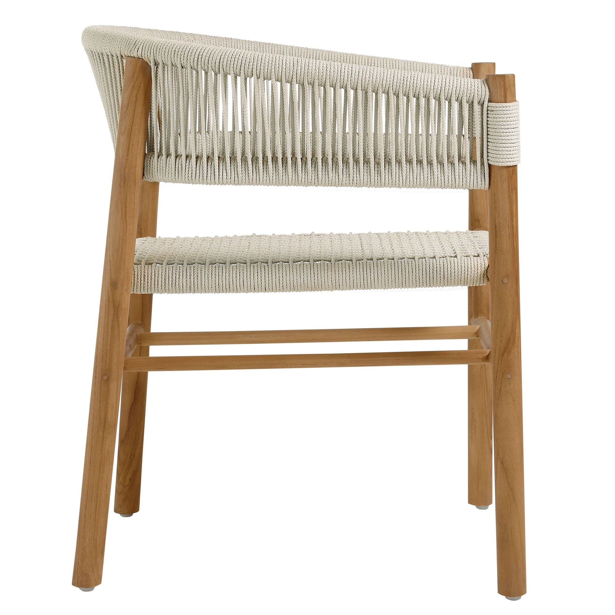 Modway Vienna 7-Piece Outdoor Patio Teak and Rope Dining Set with Curved-Back Armchairs
