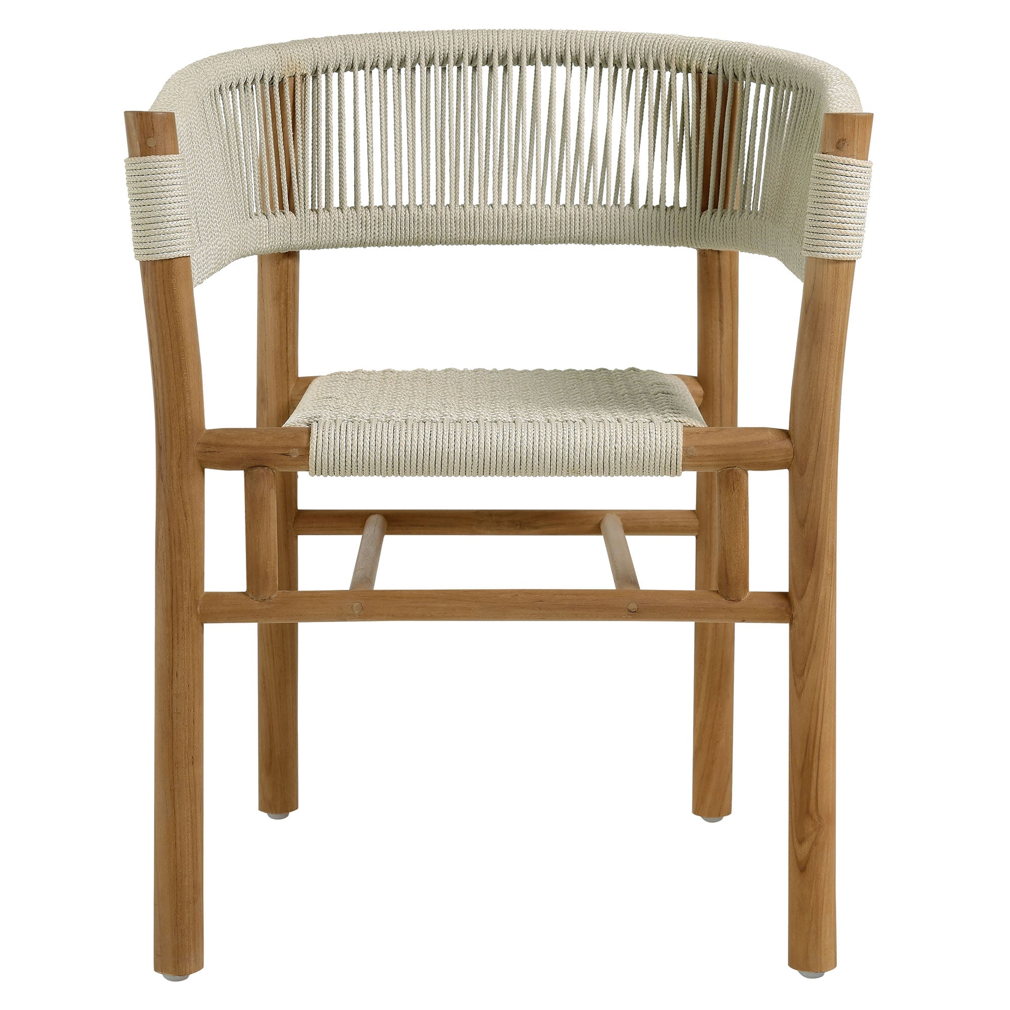 Modway Vienna 5-Piece Outdoor Patio Teak and Rope Dining Set with Curved-Back Armchairs