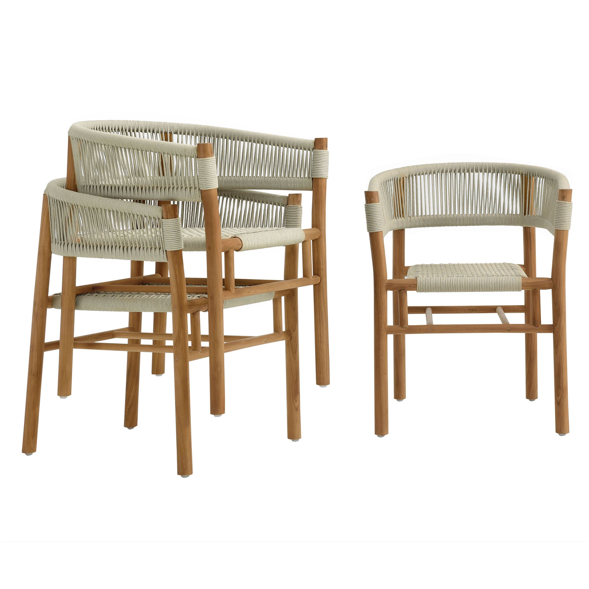 Modway Vienna Outdoor Patio Teak and Rope Curved-Back Dining Armchairs Set of 2