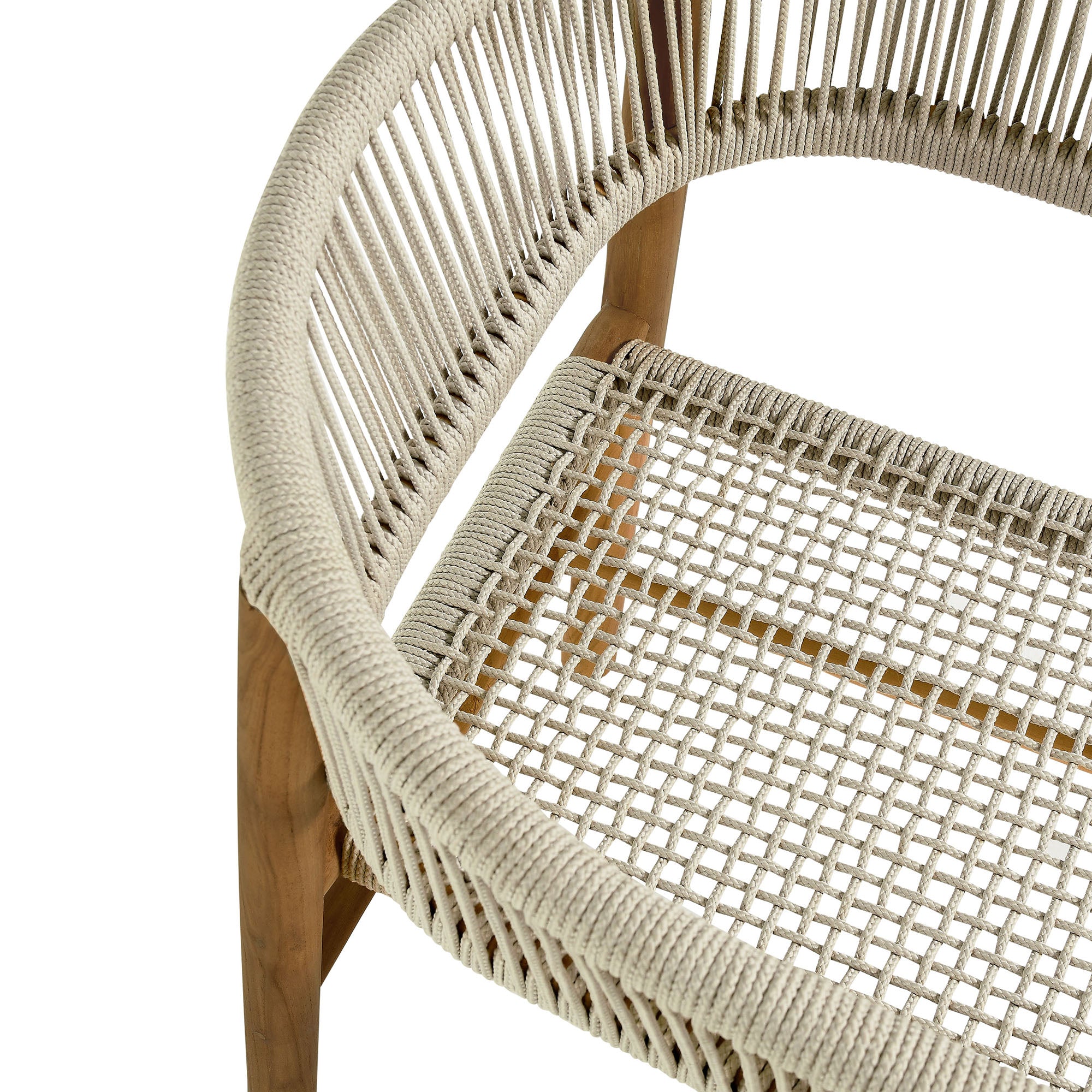 Modway Vienna Outdoor Patio Teak and Rope Curved-Back Dining Armchairs Set of 2
