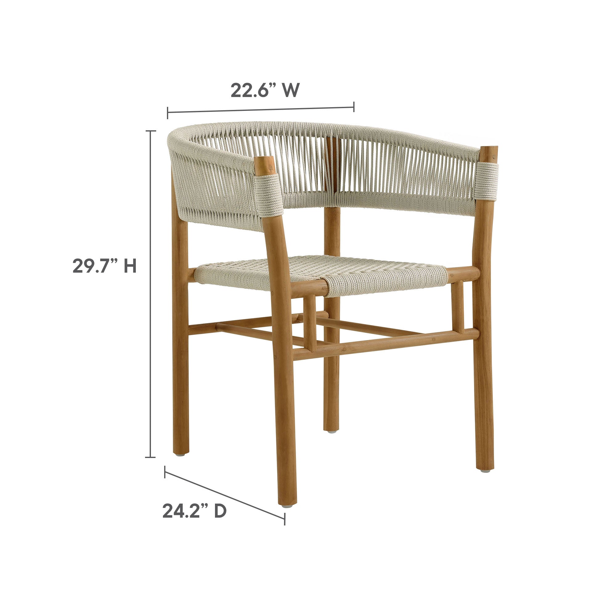 Modway Vienna Outdoor Patio Teak and Rope Curved-Back Dining Armchairs Set of 2