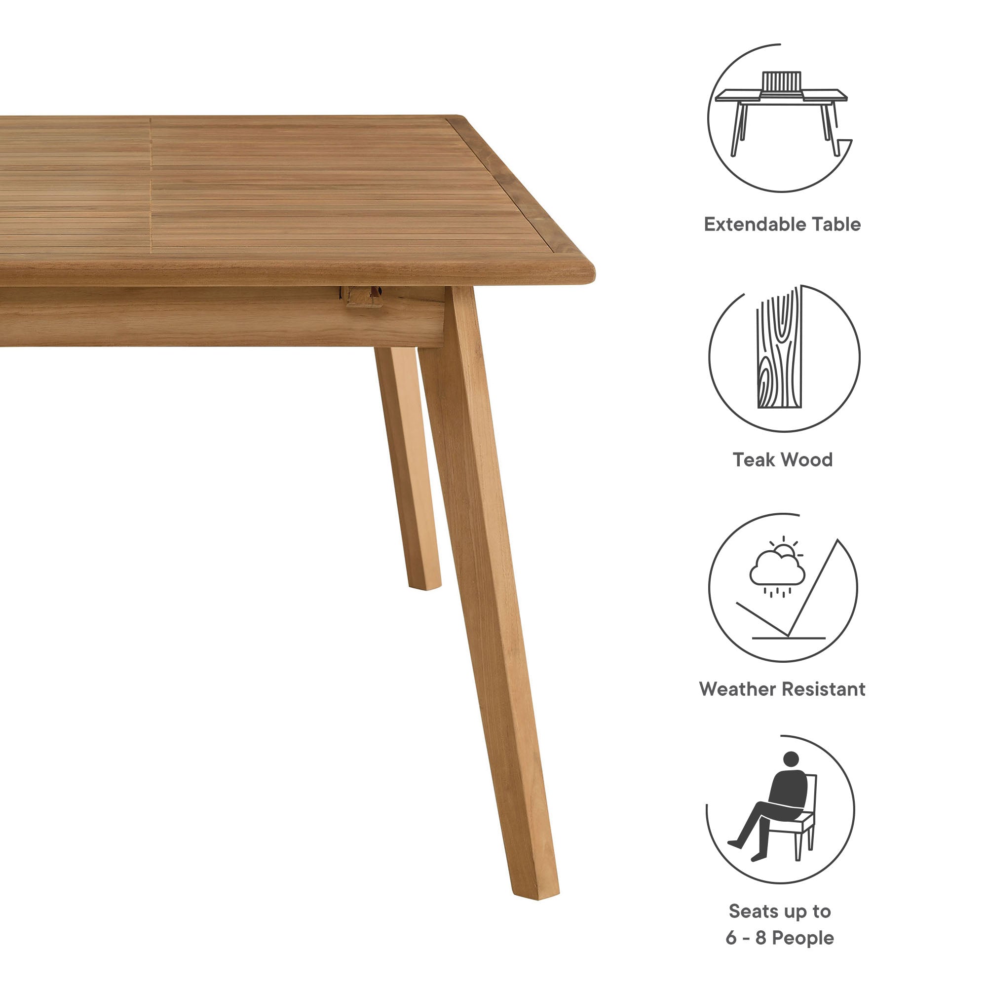 Modway Vienna Outdoor Patio Teak Wood Extendable Dining Table