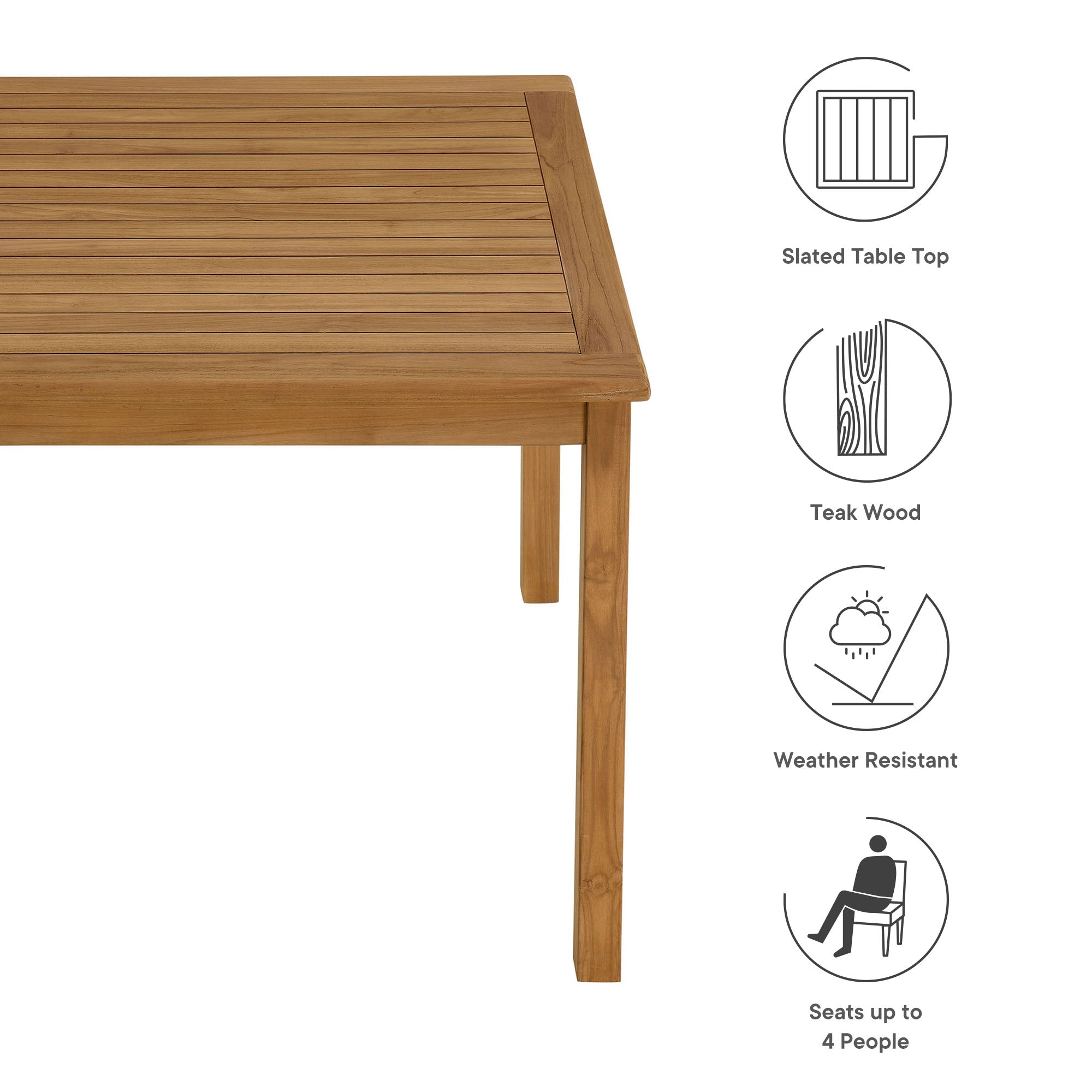 Modway Vienna 34" Square Outdoor Patio Teak Wood Dining Table