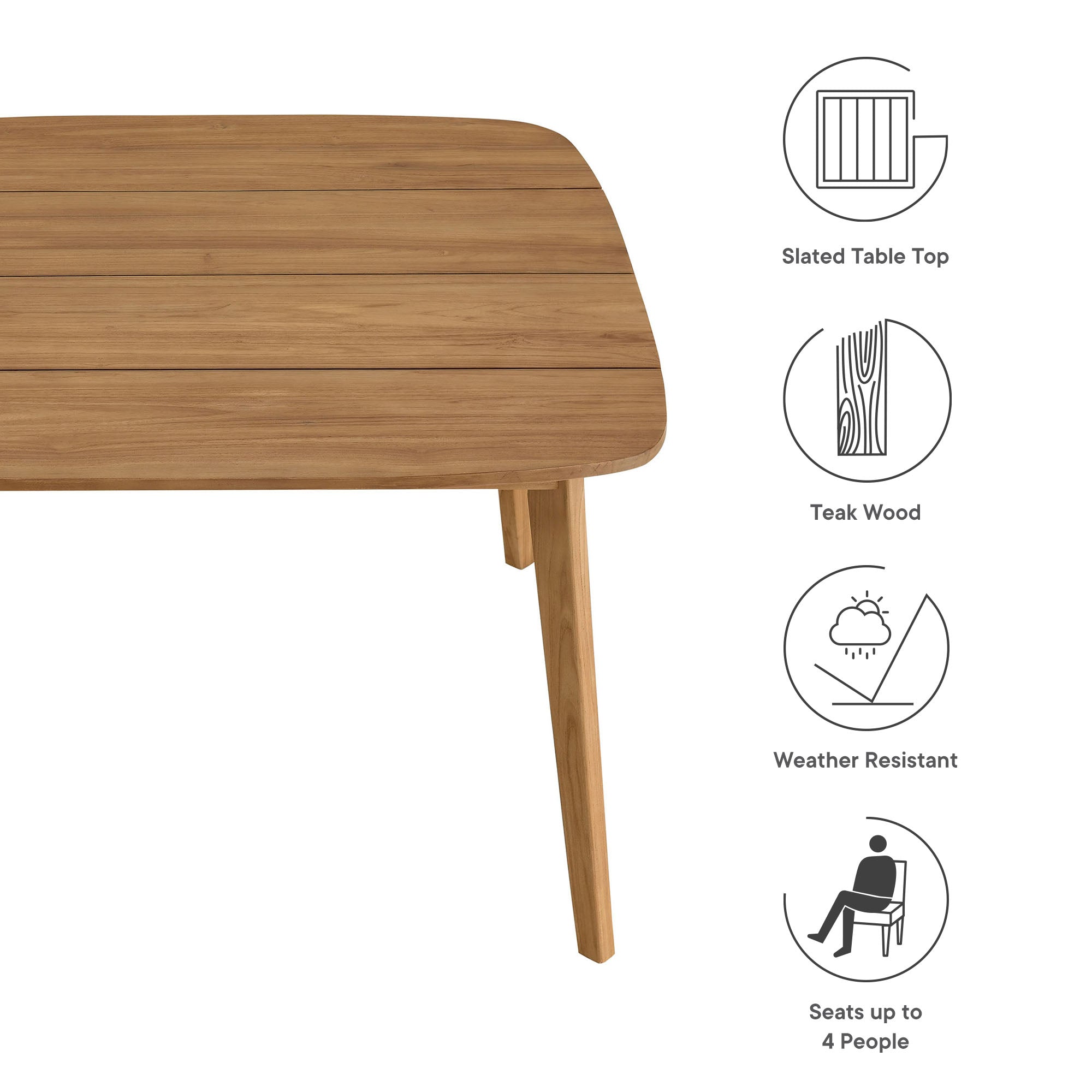 Modway Vienna 46" Square Outdoor Patio Teak Wood Dining Table